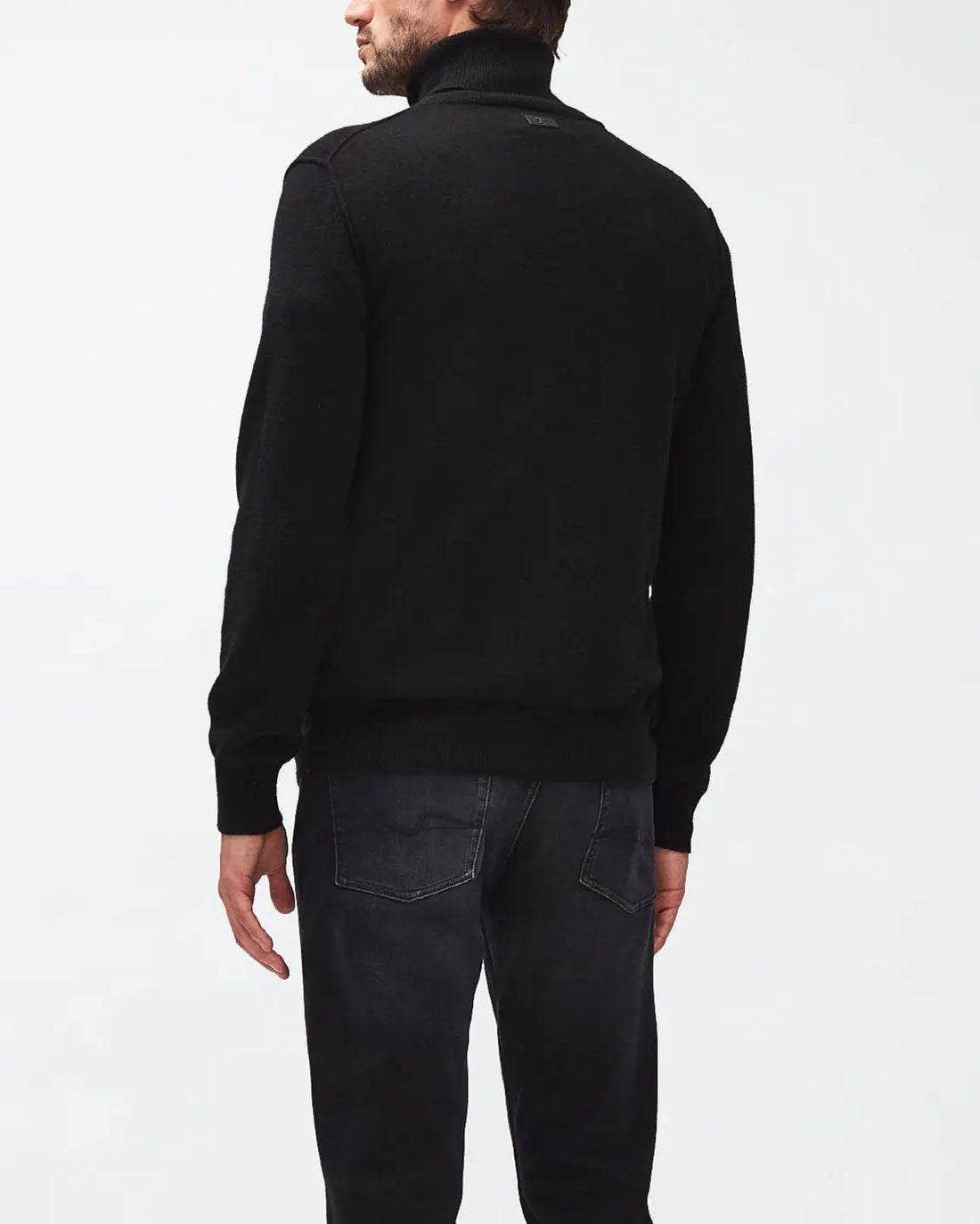 Black Turtle Neck Knit Cashmere W/ Stitch Detail Black - BEVAVA