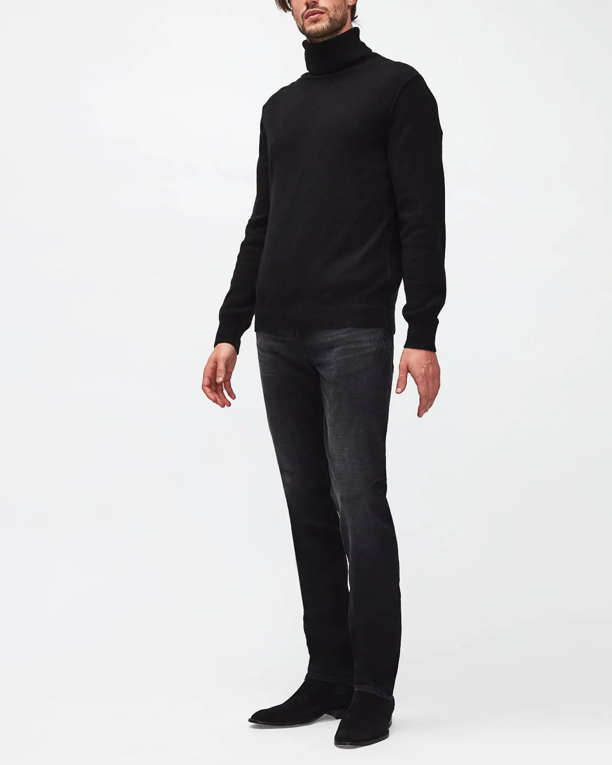 Black Turtle Neck Knit Cashmere W/ Stitch Detail Black - BEVAVA