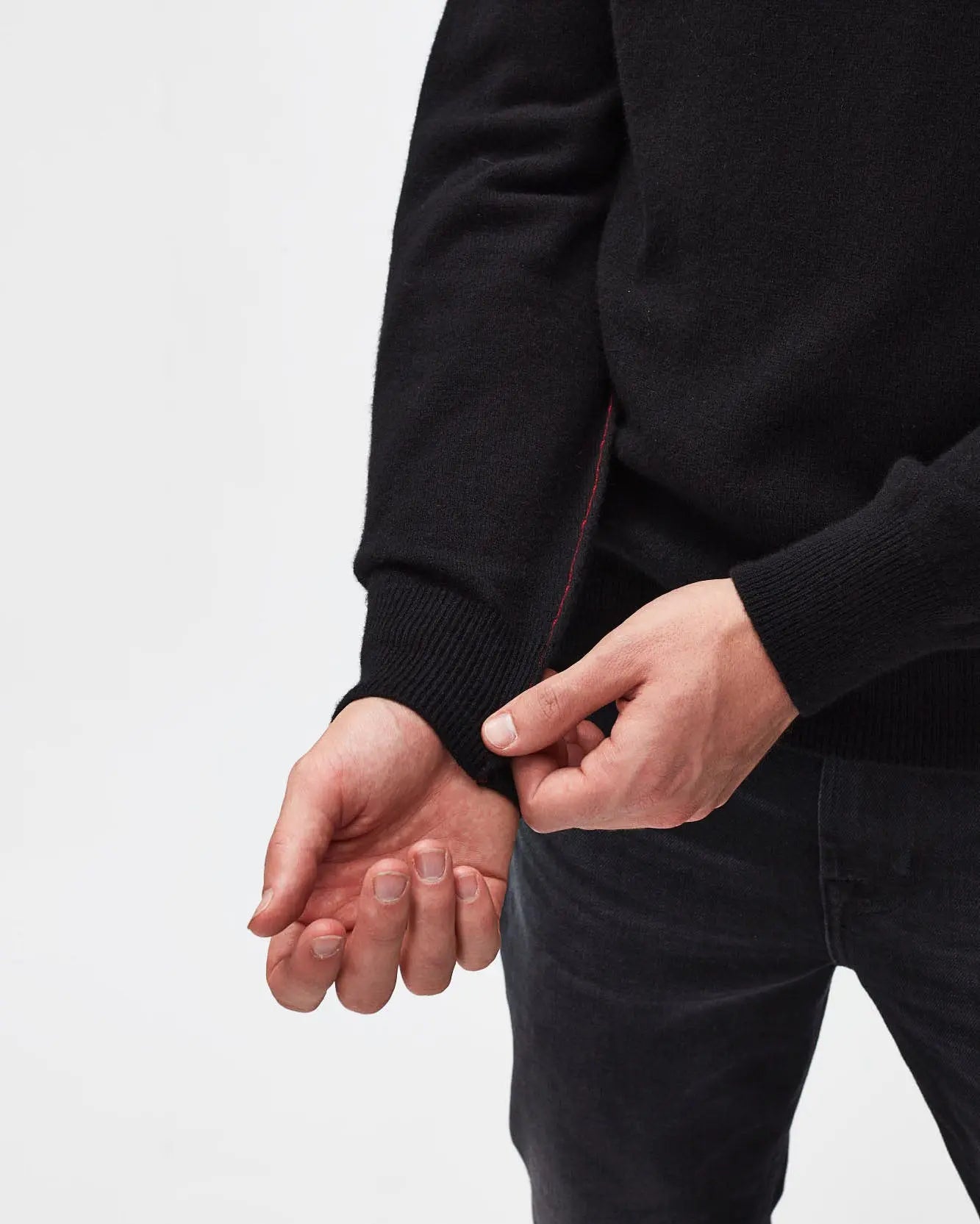 Black Turtle Neck Knit Cashmere W/ Stitch Detail Black - BEVAVA