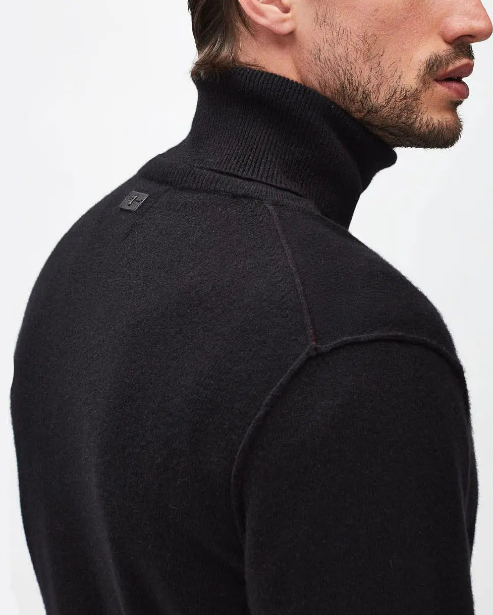 Black Turtle Neck Knit Cashmere W/ Stitch Detail Black - BEVAVA