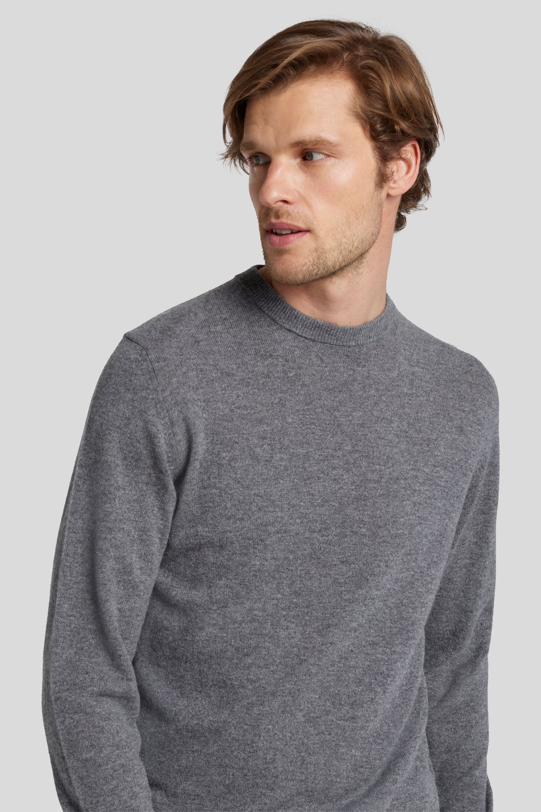 Crew Neck Knit Cashmere W/ Stitch Detail Heather Grey_JSHM2360GR_GR_03