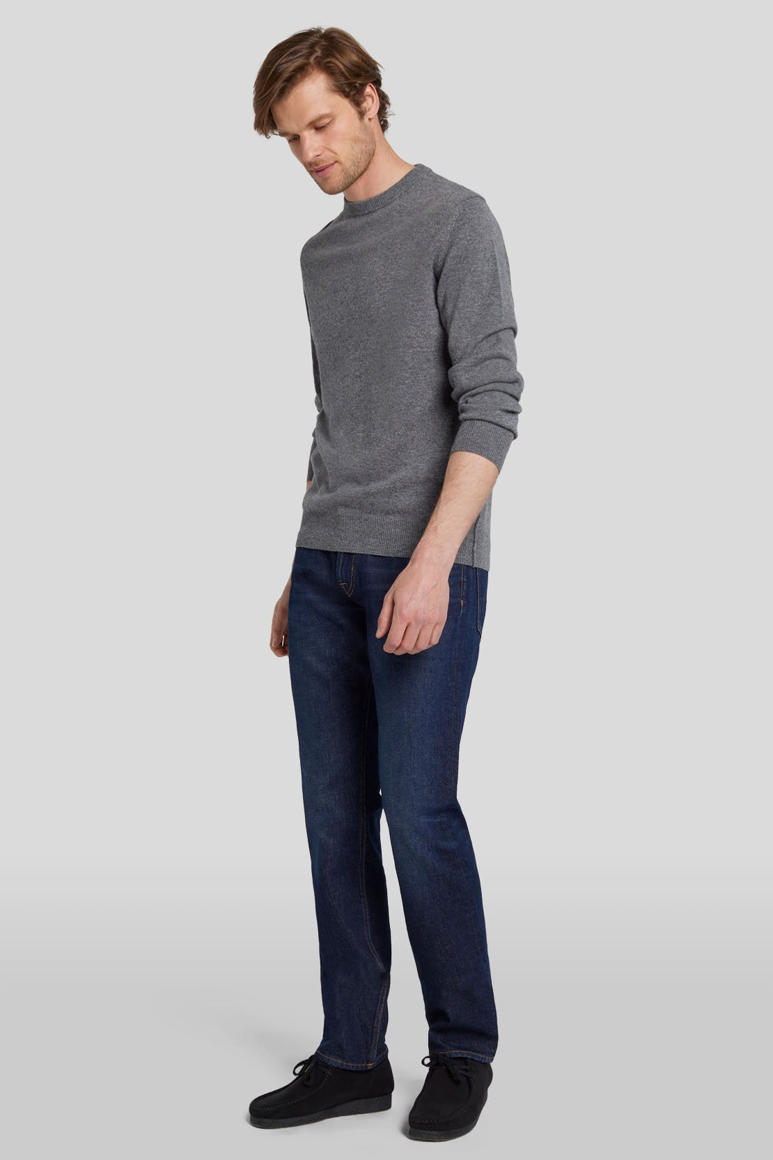 Crew Neck Knit Cashmere W/ Stitch Detail Heather Grey_JSHM2360GR_GR_05