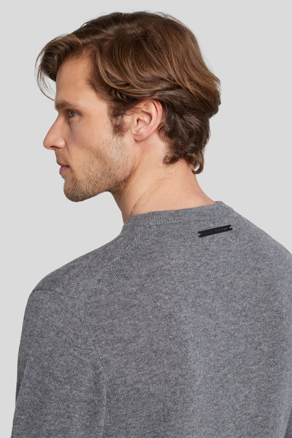 Crew Neck Knit Cashmere W/ Stitch Detail Heather Grey_JSHM2360GR_GR_06