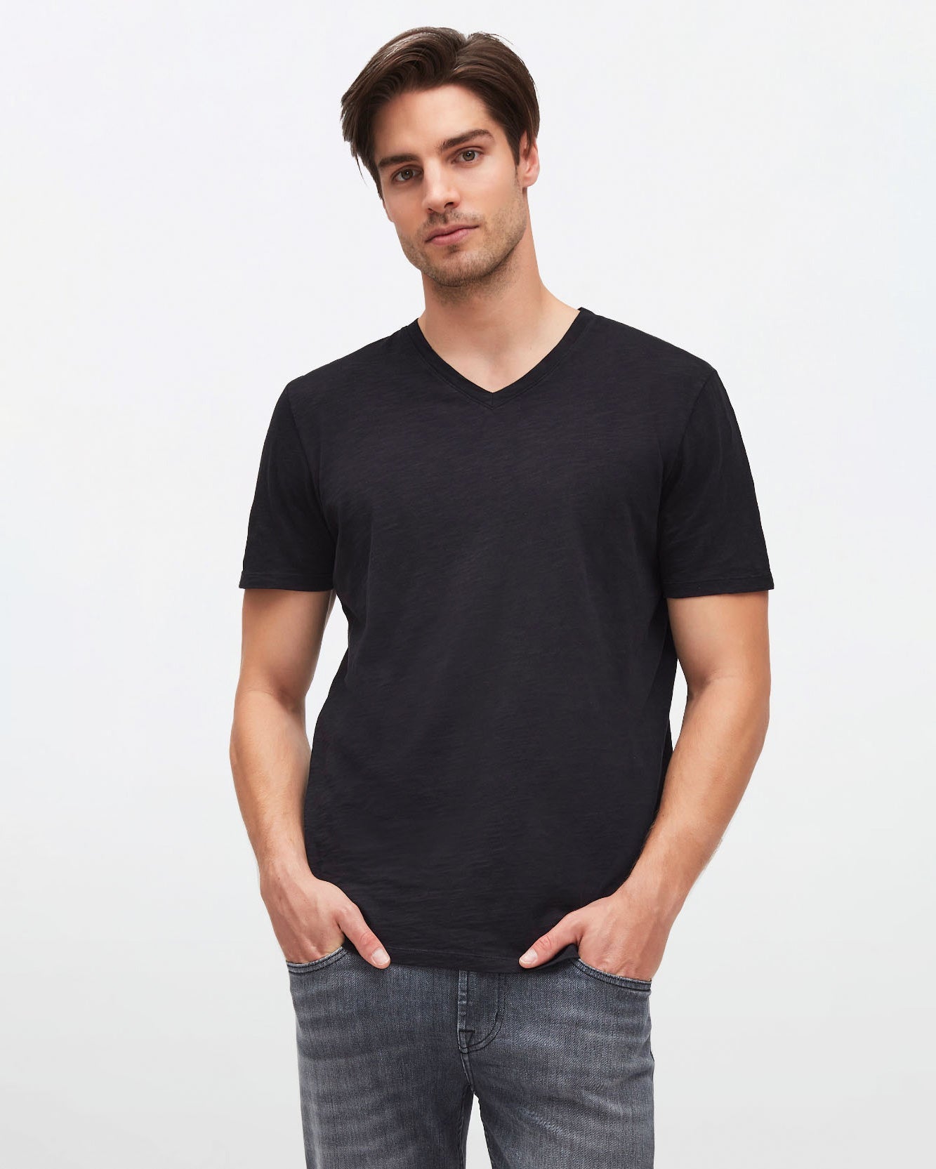 Black V-Neck T-Shirt Slub Black 7 For All Mankind