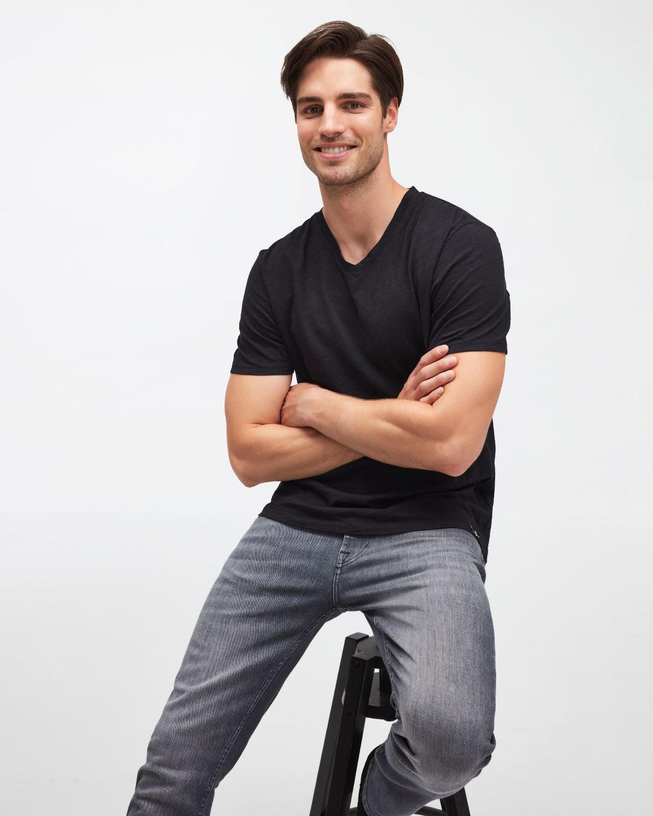 Black V-Neck T-Shirt Slub Black 7 For All Mankind