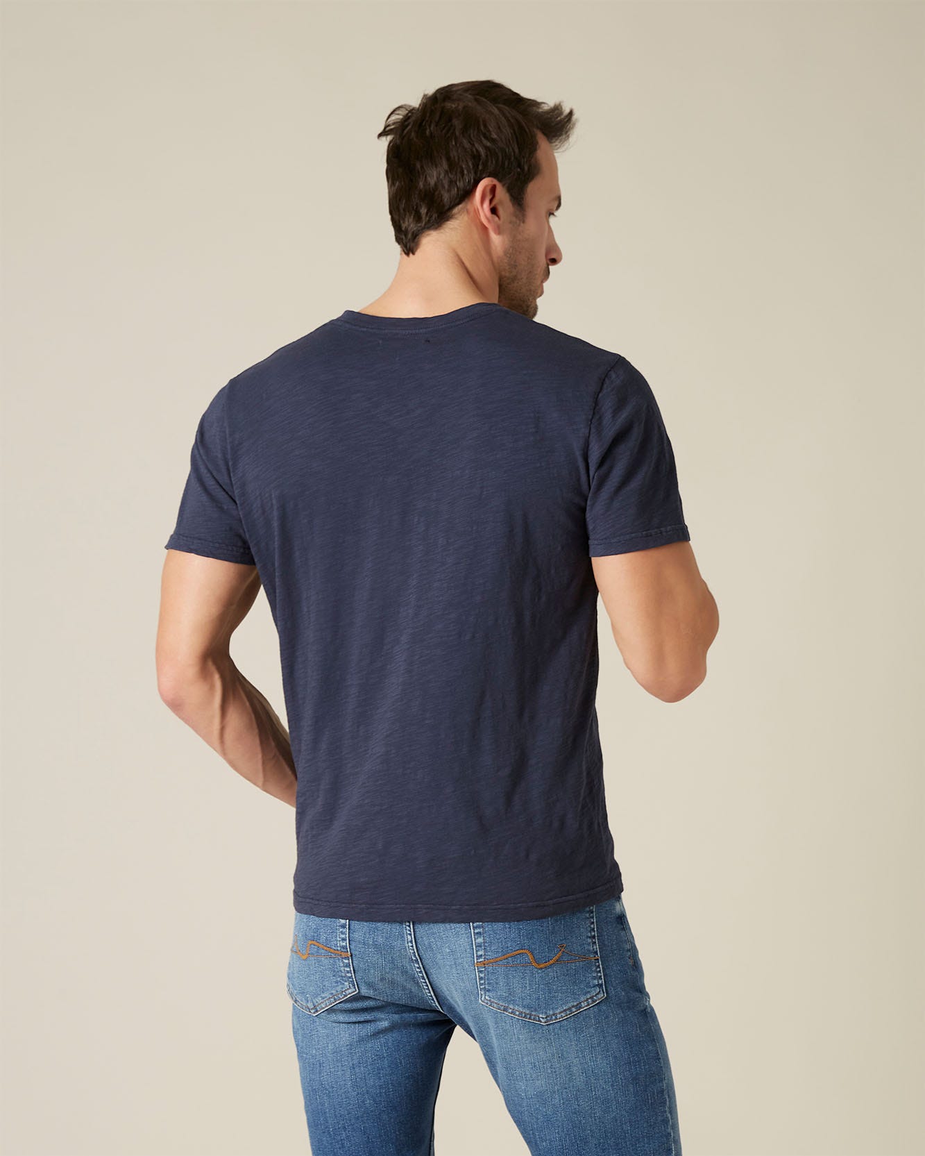 Dark Blue V-NECK T-SHIRT Slub Navy Blue 7 For All Mankind