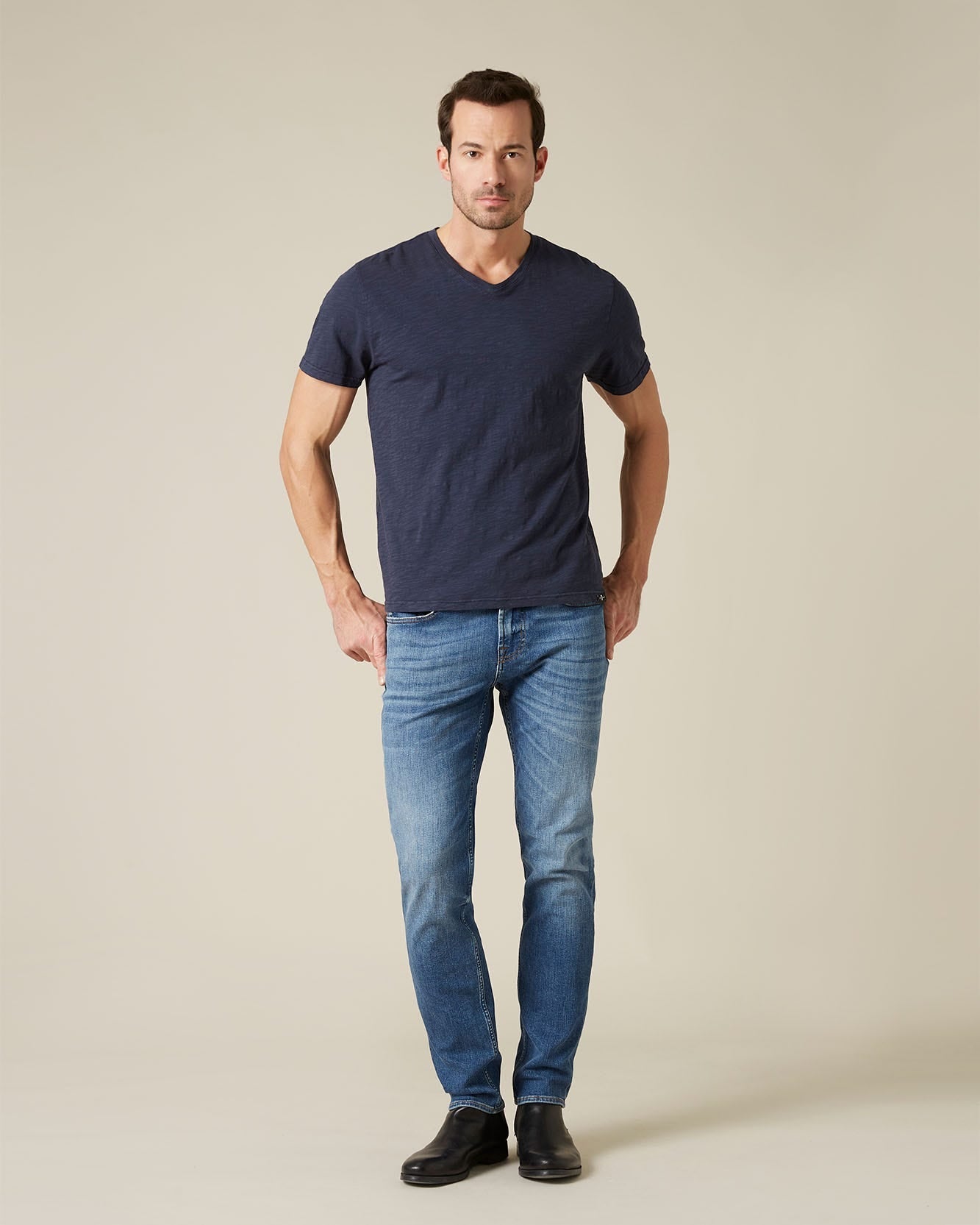 Dark Blue V-NECK T-SHIRT Slub Navy Blue 7 For All Mankind