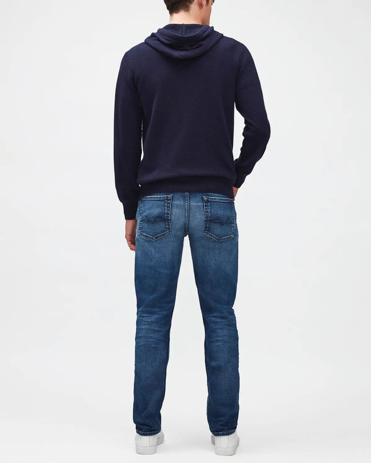Dark Blue Hoodie Cashmere W/ Stitch Detail Navy - BEVAVA