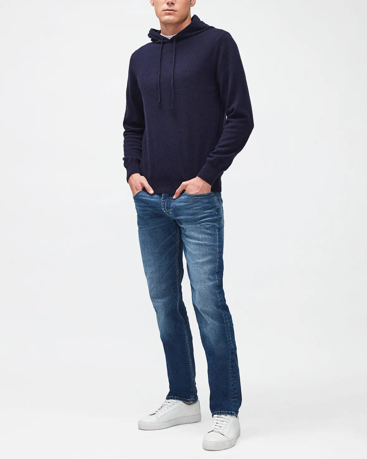 Dark Blue Hoodie Cashmere W/ Stitch Detail Navy - BEVAVA