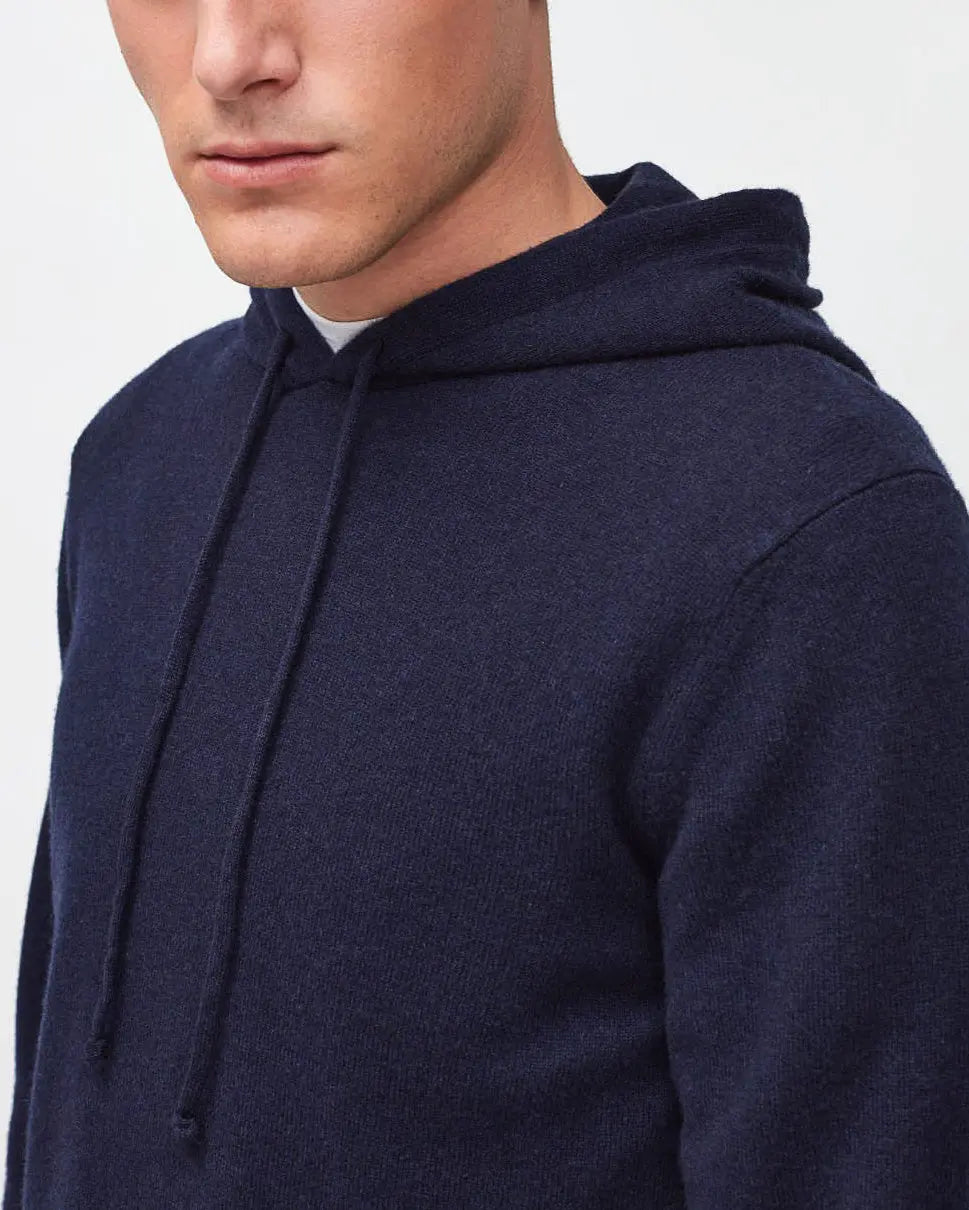 Dark Blue Hoodie Cashmere W/ Stitch Detail Navy - BEVAVA