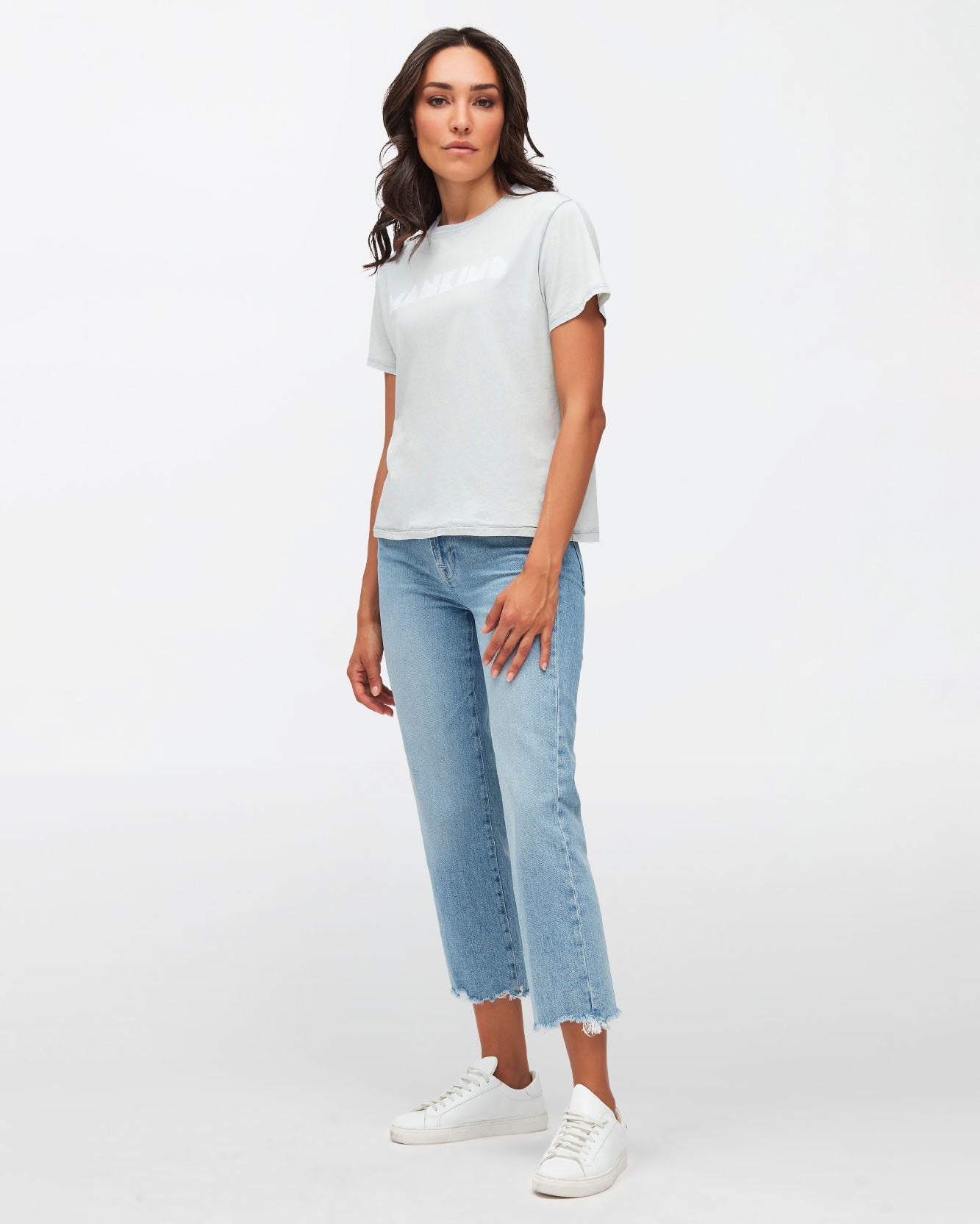 Light Blue Mankind Tee Cotton With Printed Logo Pale Blue 7 For All Mankind