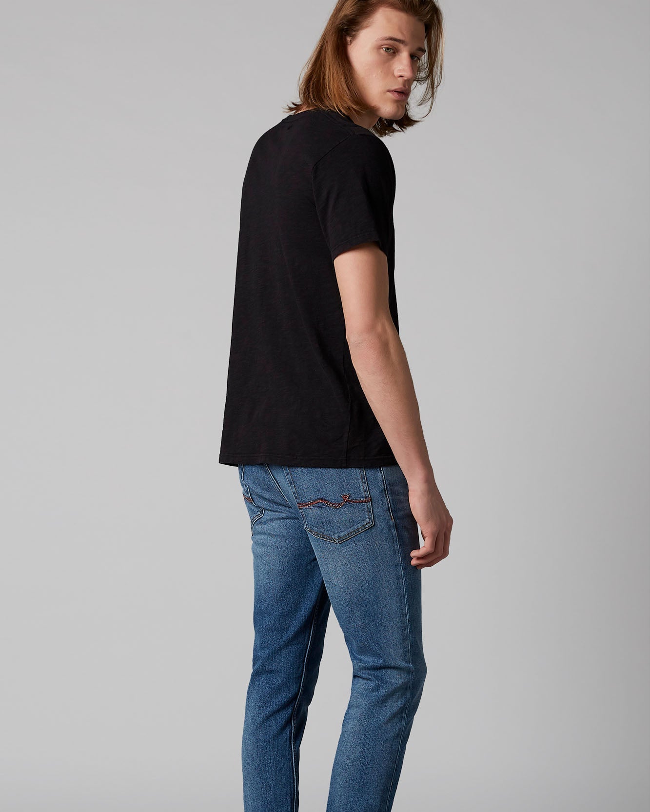 Black V-Neck T-Shirt Slub Black 7 For All Mankind