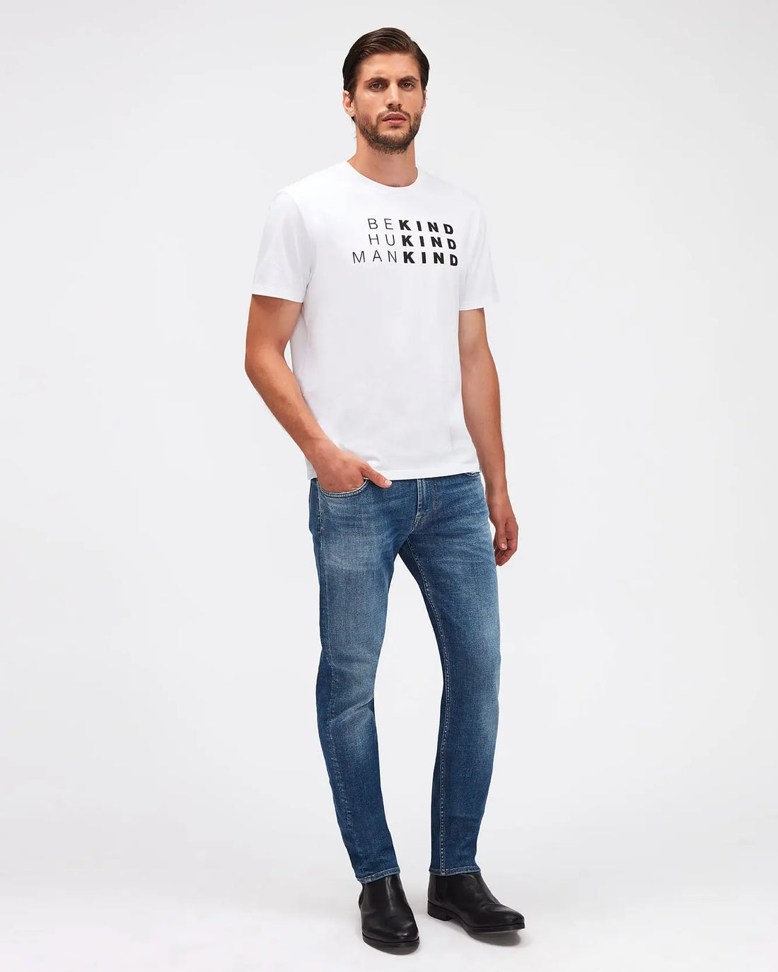 White GRAPHIC TEE Cotton Be Kind Sky Blue - BEVAVA