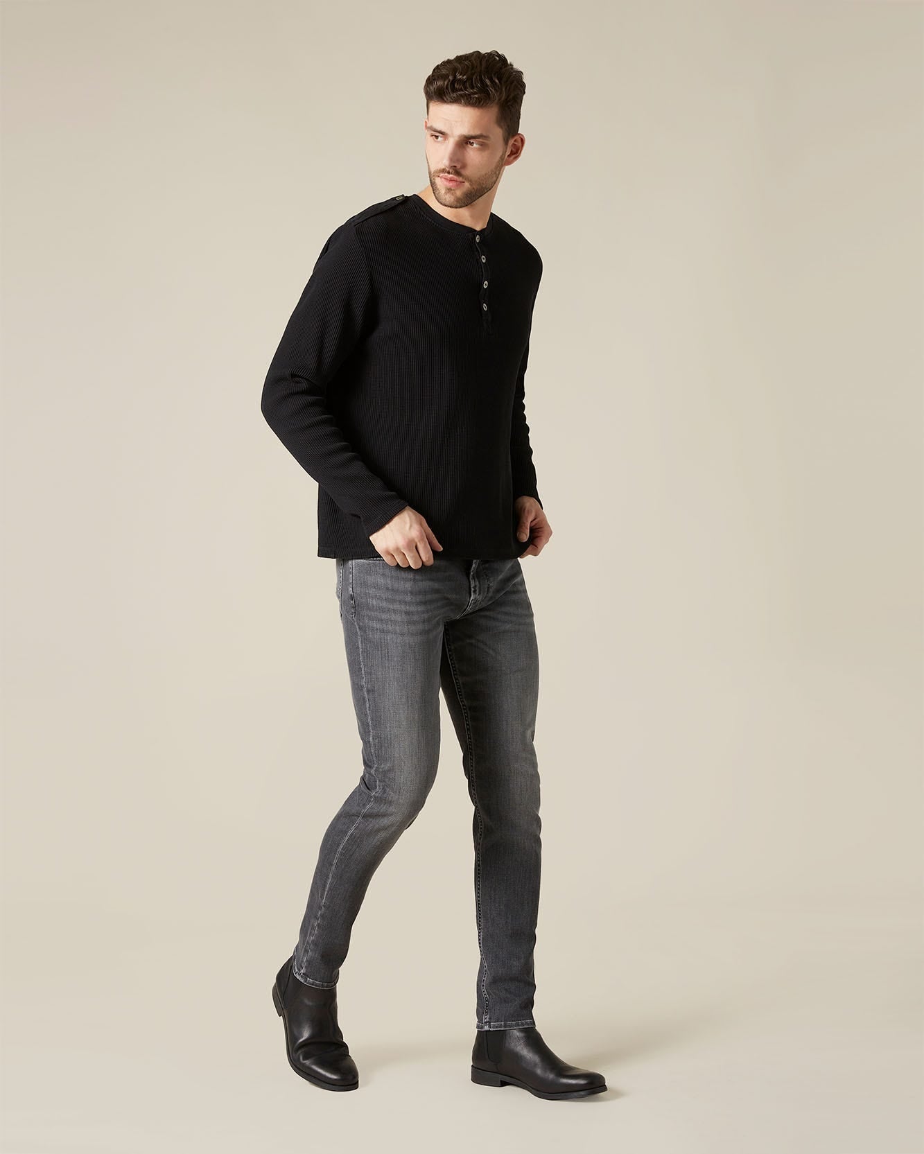Black SERAFINO TEE Waffle Black 7 For All Mankind