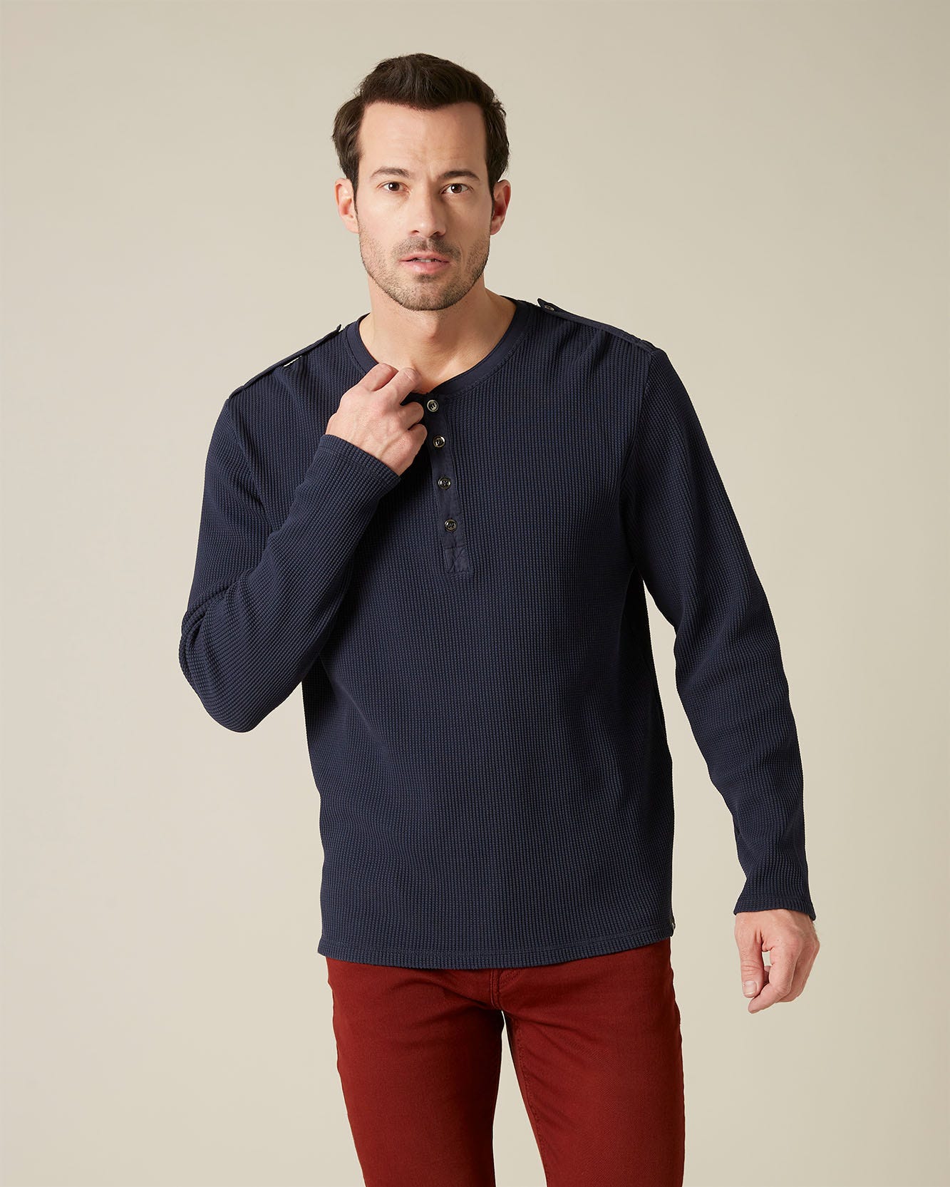 Dark Blue SERAFINO TEE Waffle Navy 7 For All Mankind