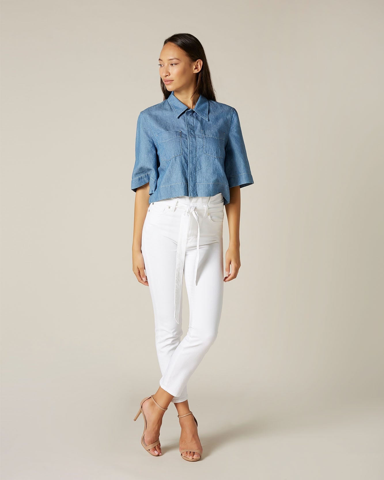 White Slim Paperbag Pant Pure White 7 For All Mankind