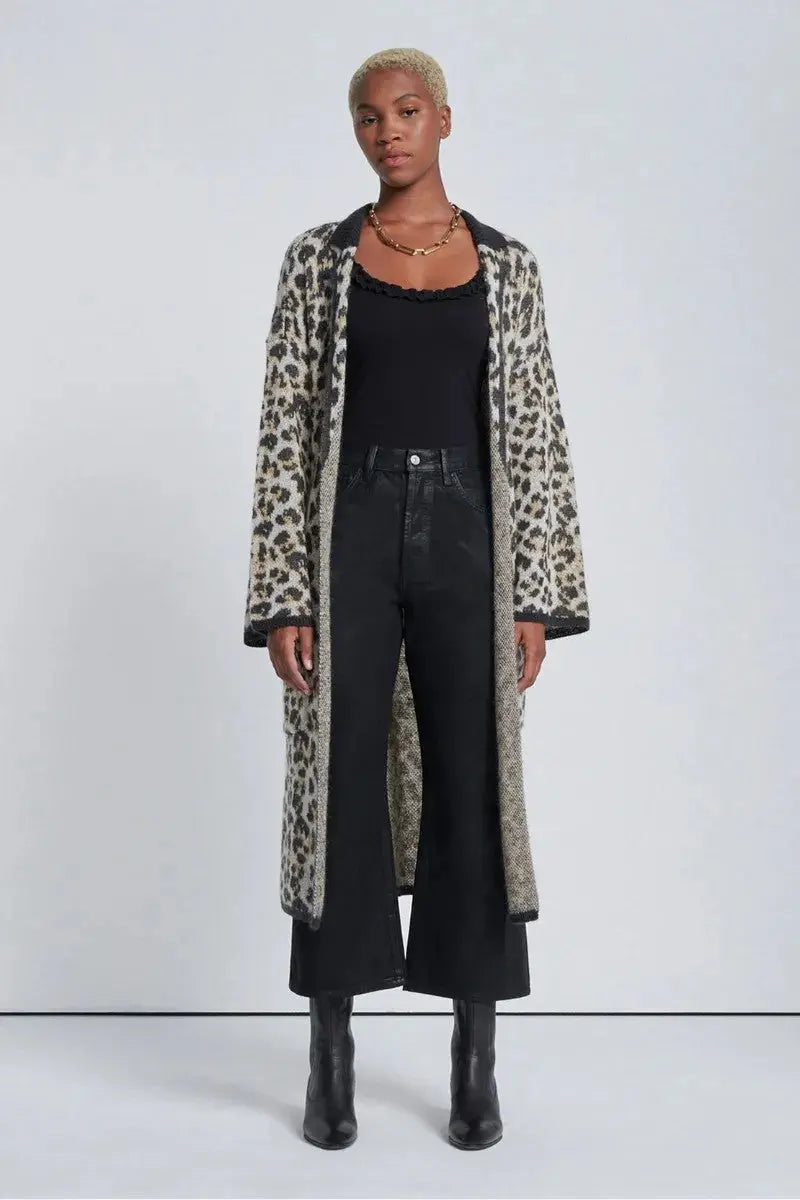 Jacquard Sweater Cardigan Furry Jacquard Leopard - BEVAVA