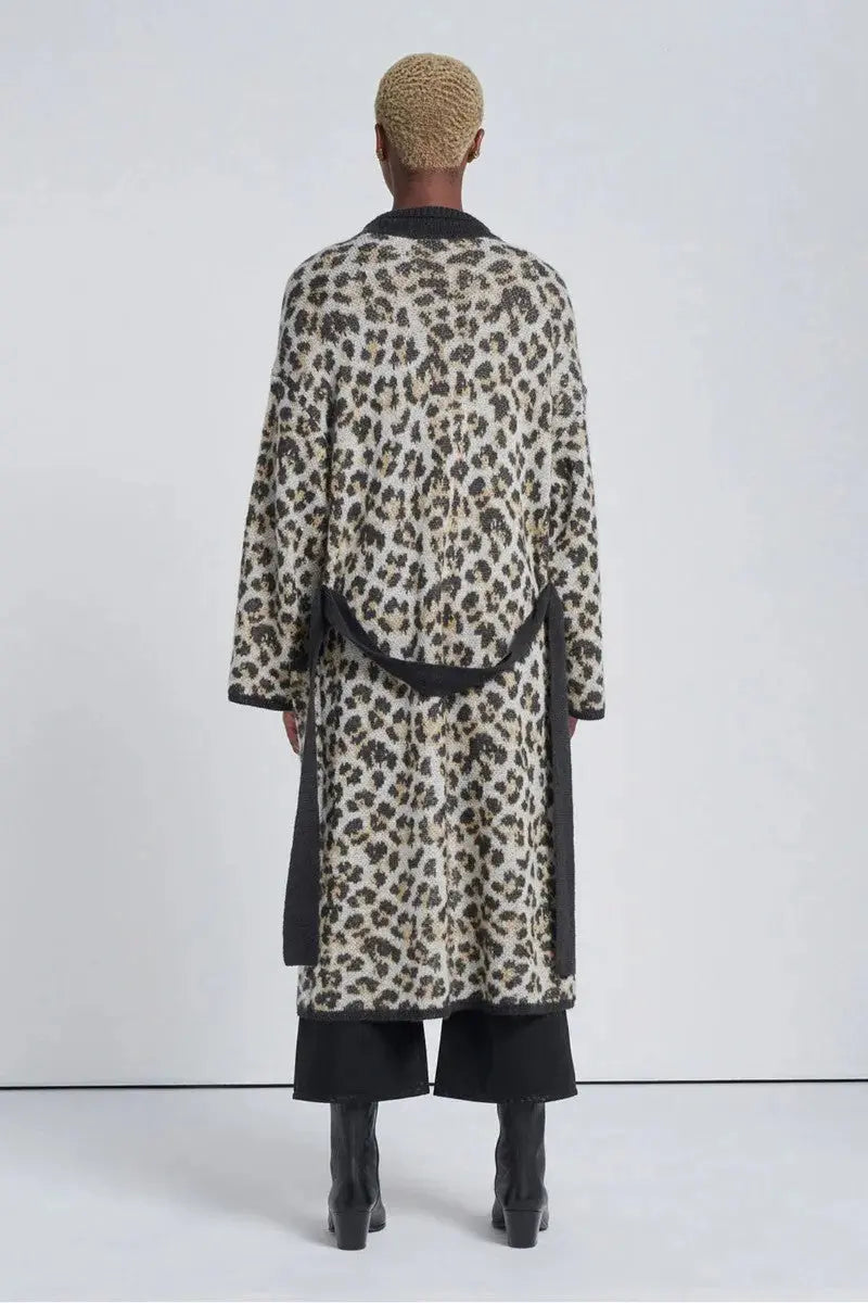 Jacquard Sweater Cardigan Furry Jacquard Leopard - BEVAVA