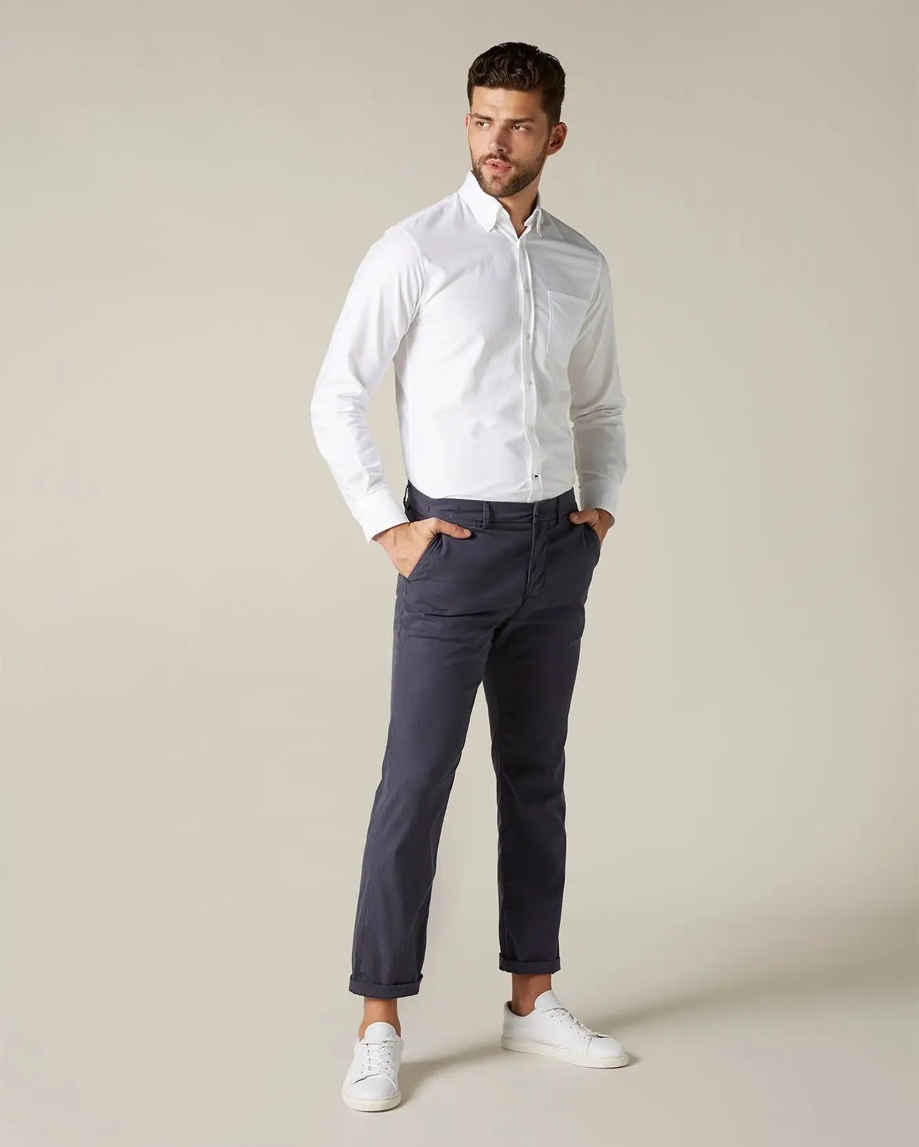 Dark Blue SLIMMY CHINO Cotton Tencell Navy - BEVAVA