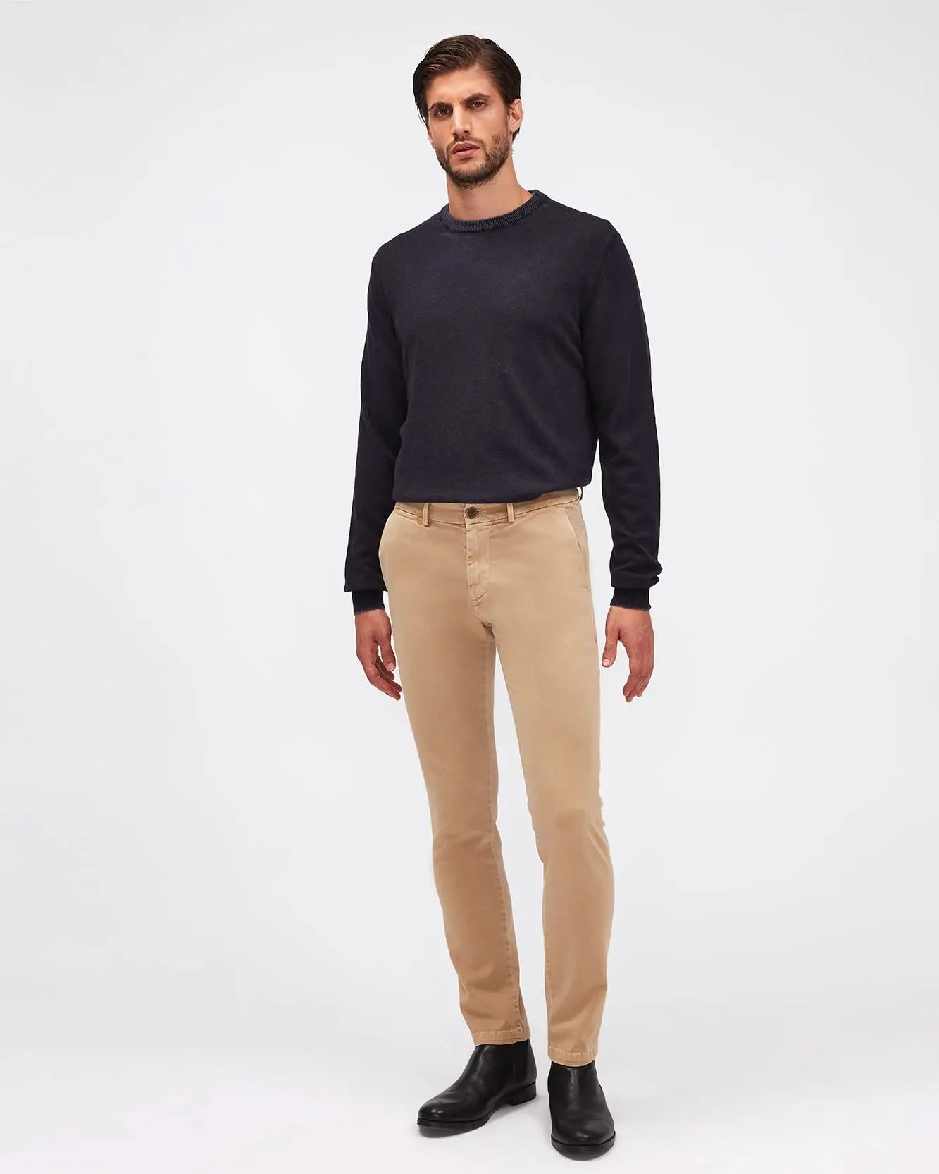Beige SLIMMY CHINO TAP. Luxe Per. Sateen Vin. Light Army - BEVAVA