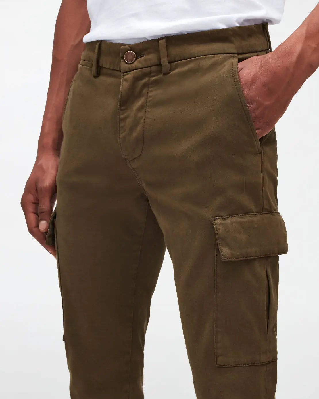 Kaki Slimmy Tap. Cargo Chino Luxe Per. Sateen Army - BEVAVA