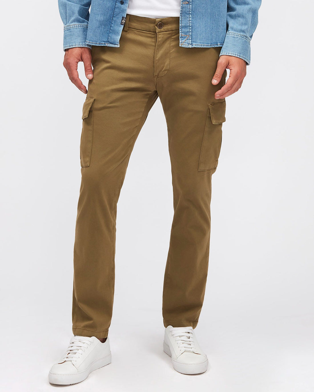 Kaki SLIMMY TAP.CARGO CHINO Luxe Per. Sateen Light Army 7 For All Mankind