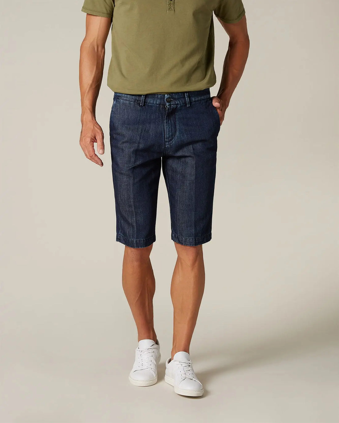 Dark Blue Slimmy Chino Short Cotton Linen Dark Blue - BEVAVA