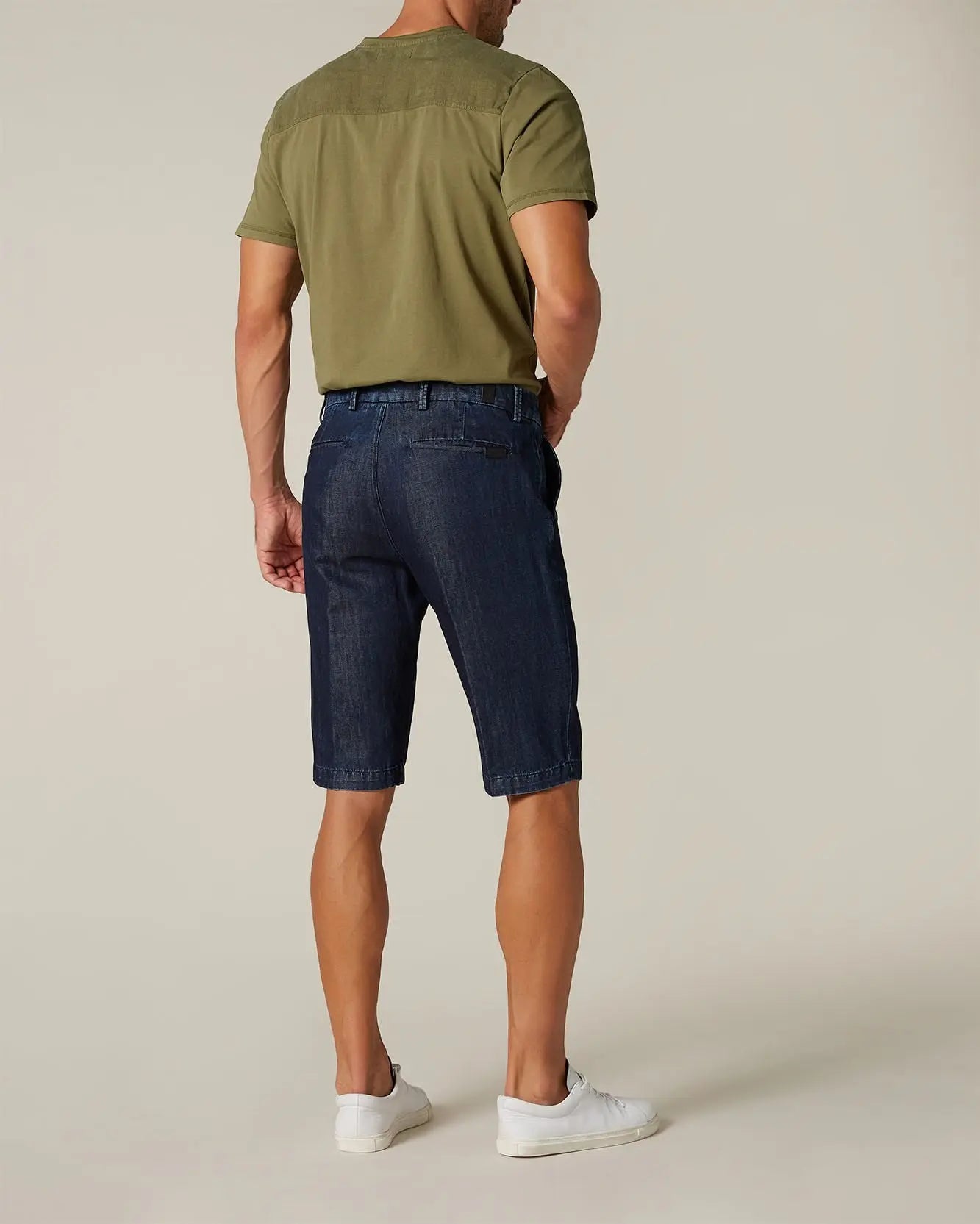 Dark Blue Slimmy Chino Short Cotton Linen Dark Blue - BEVAVA