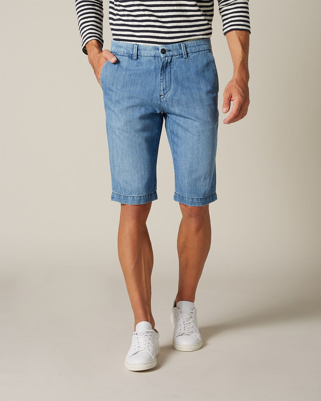 Light Blue Slimmy Chino Short Cotton Linen Light Blue 7 For All Mankind