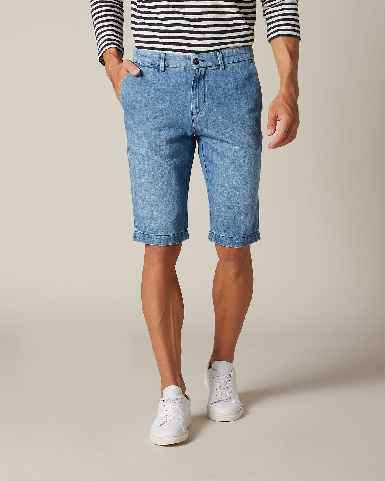 Light Blue Slimmy Chino Short Cotton Linen Light Blue 7 For All Mankind