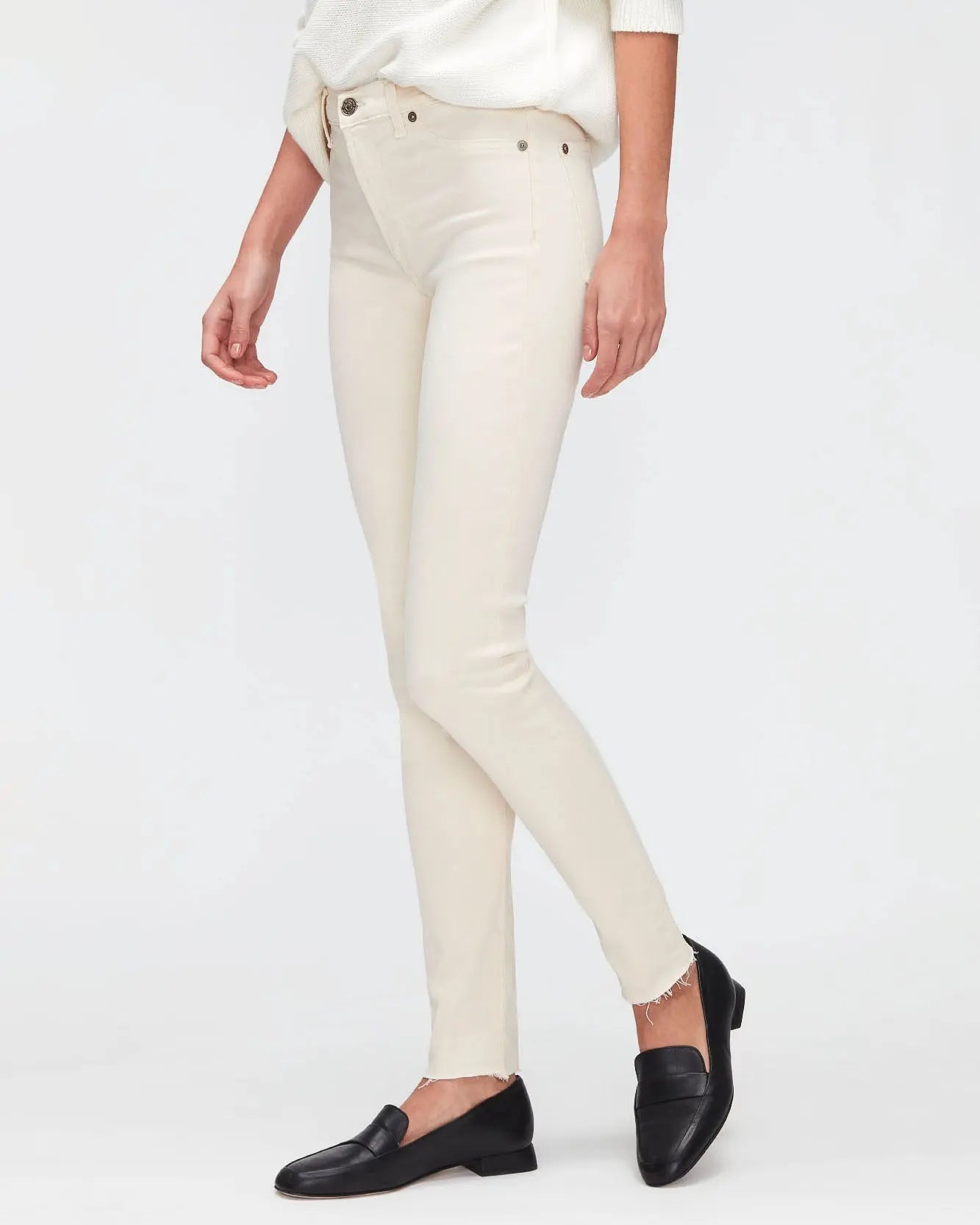 White Hw Skinny Col Slim Ill With Raw Cut Winter White - BEVAVA