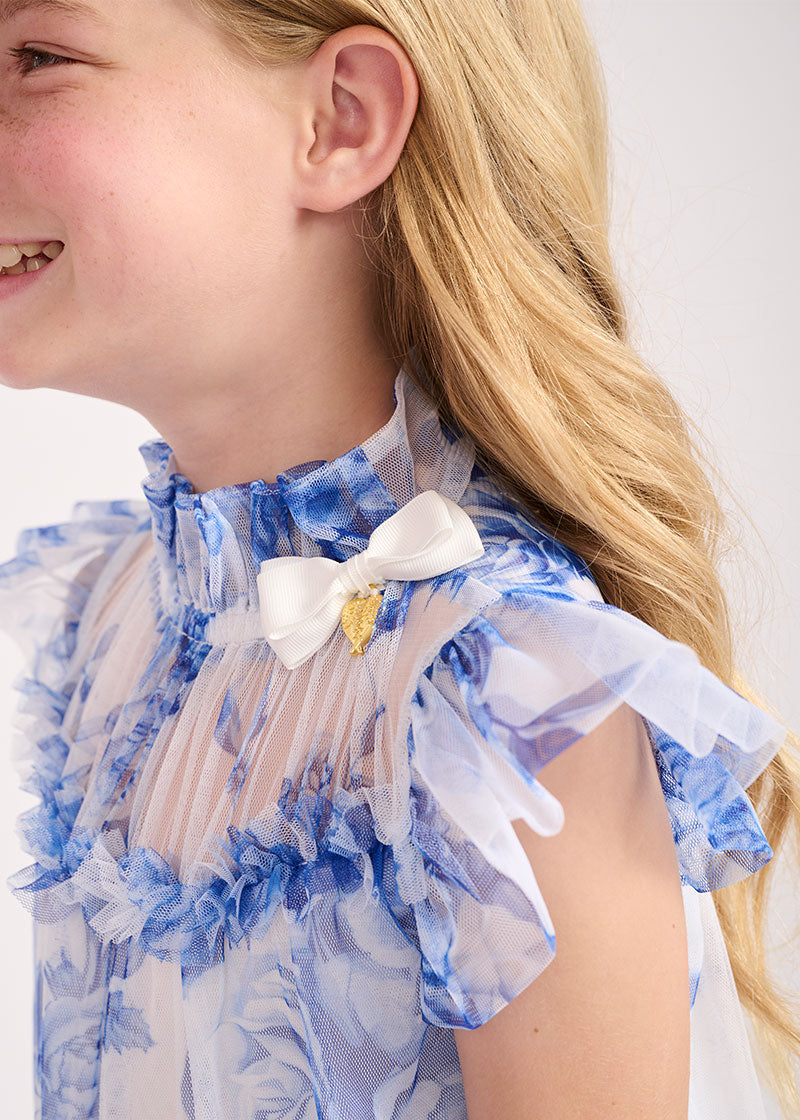 Marigold Blue Flower Dress Snowdrop - BEVAVA