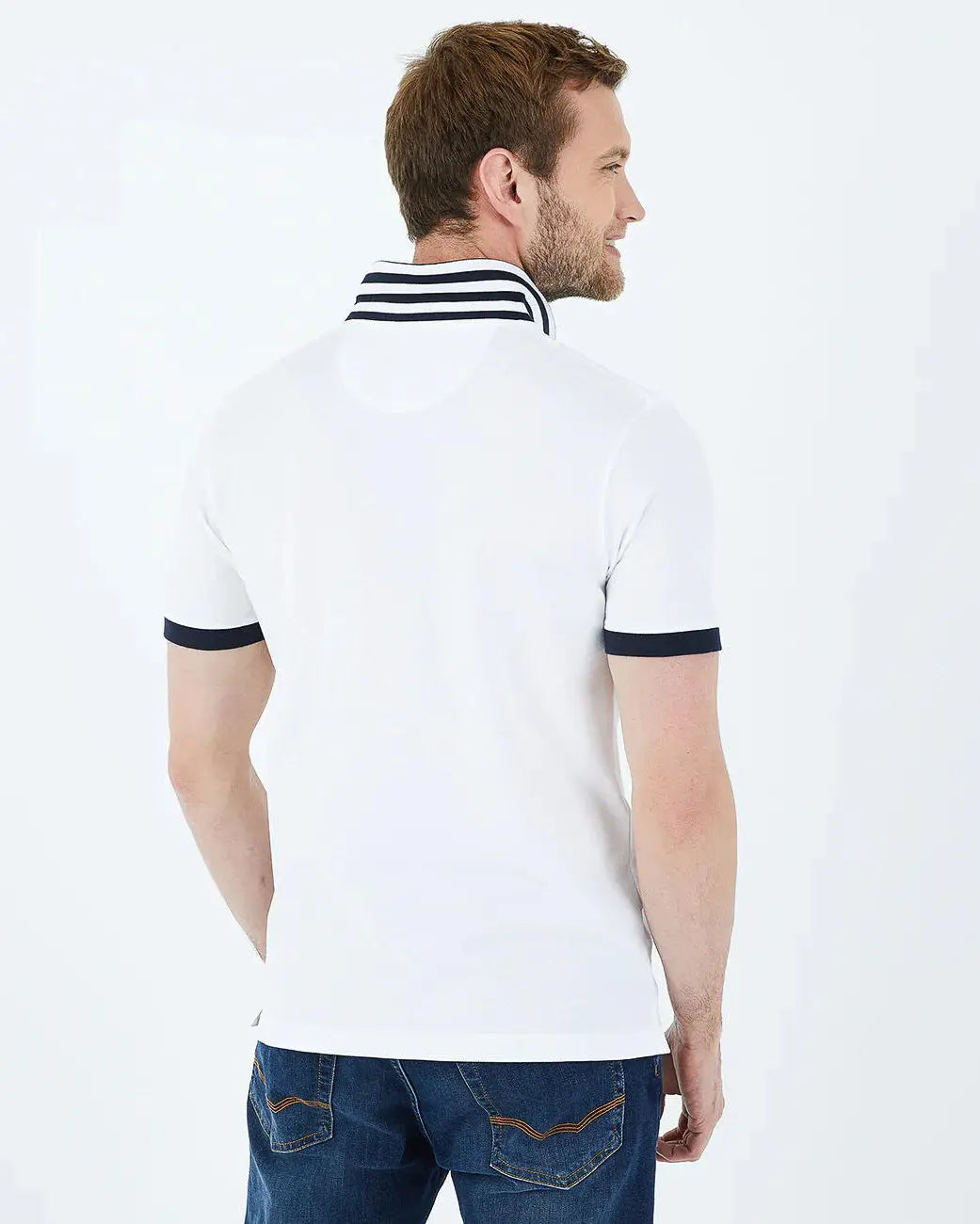White Short-Sleeved Polo Shirt With Contrasting Detail - BEVAVA