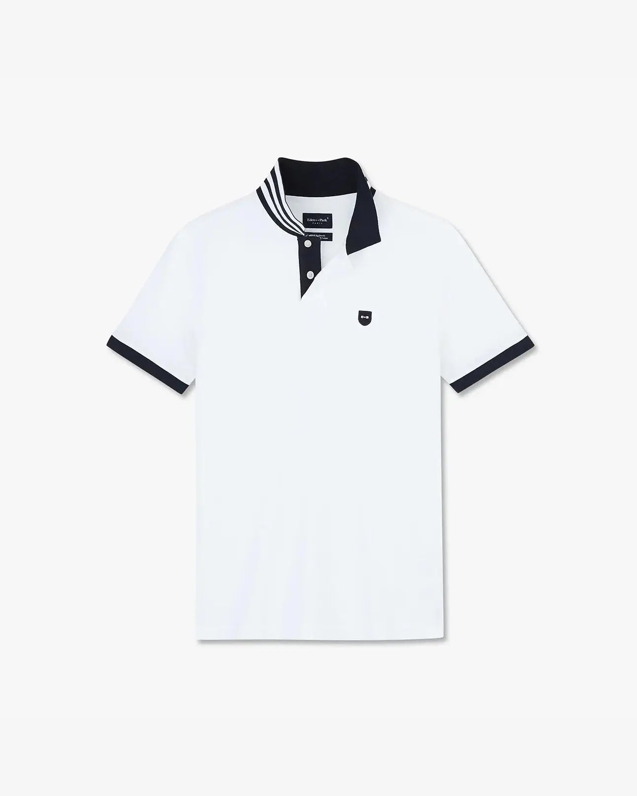White Short-Sleeved Polo Shirt With Contrasting Detail - BEVAVA