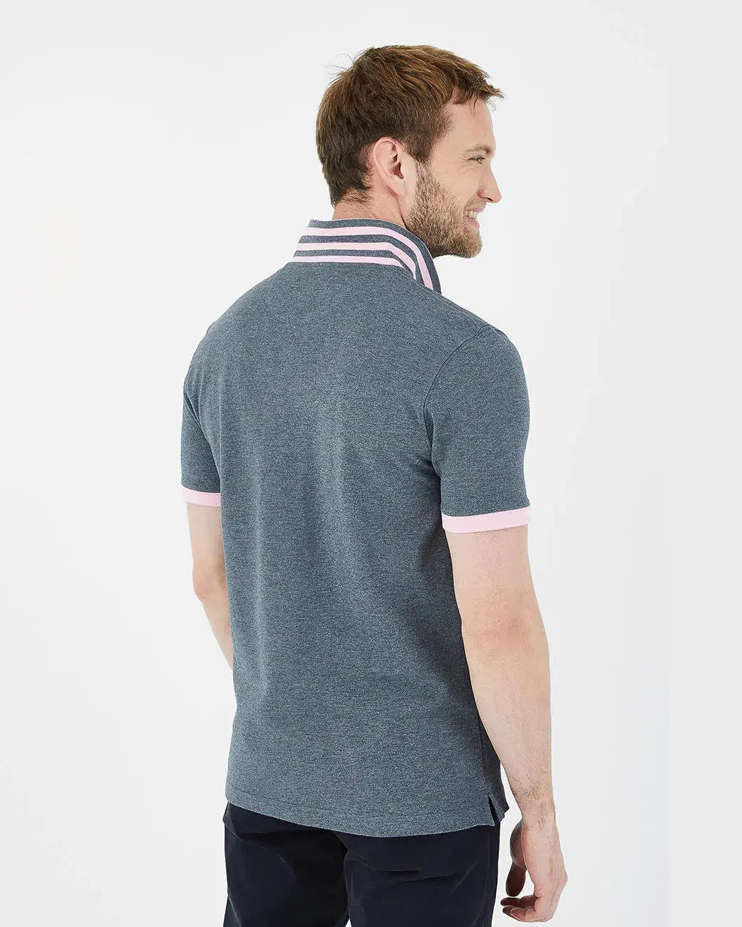 Grey Short-Sleeved Polo Shirt With Contrasting Detail - BEVAVA