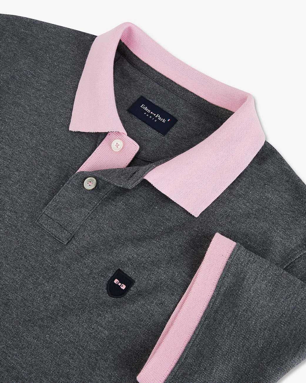 Grey Short-Sleeved Polo Shirt With Contrasting Detail - BEVAVA