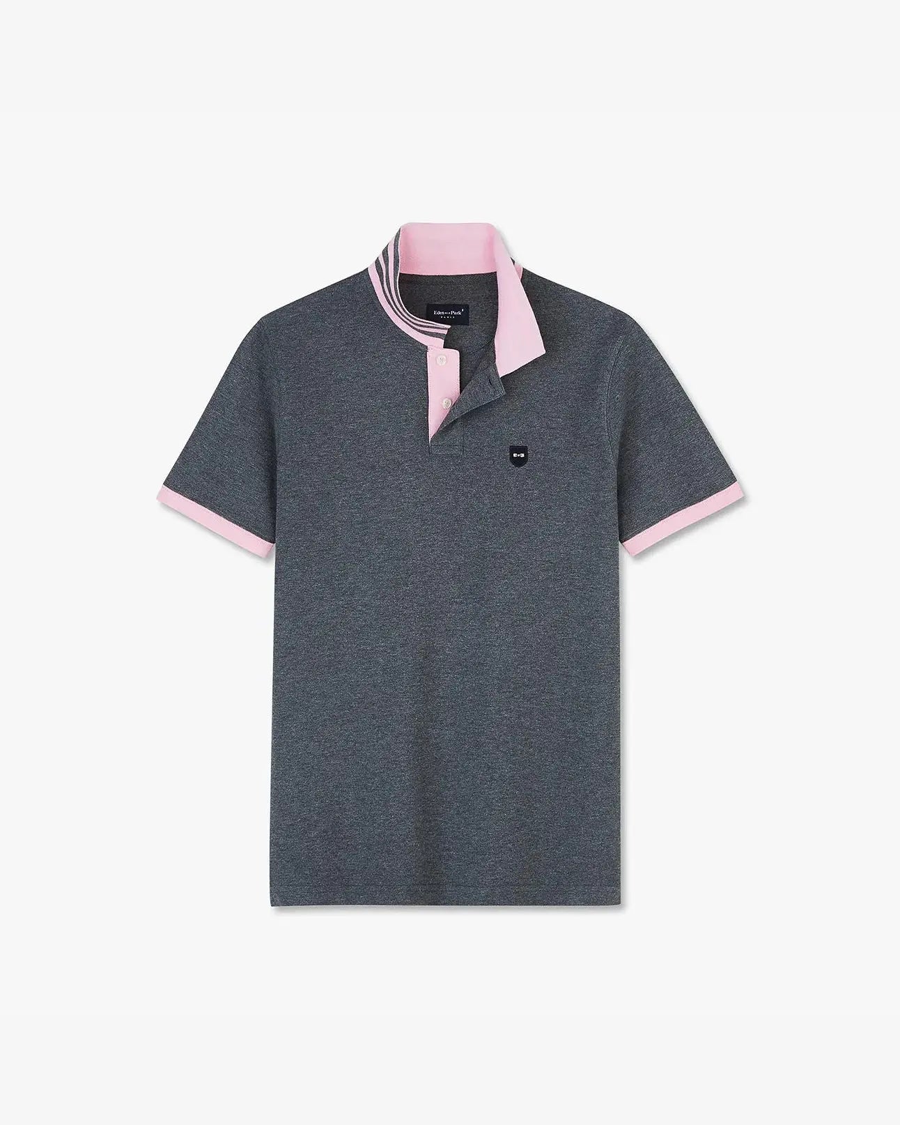 Grey Short-Sleeved Polo Shirt With Contrasting Detail - BEVAVA