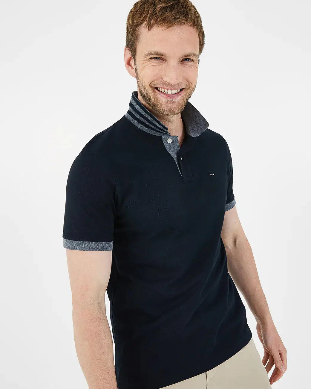 Black Short-Sleeved Polo Shirt With Contrasting Detail - BEVAVA