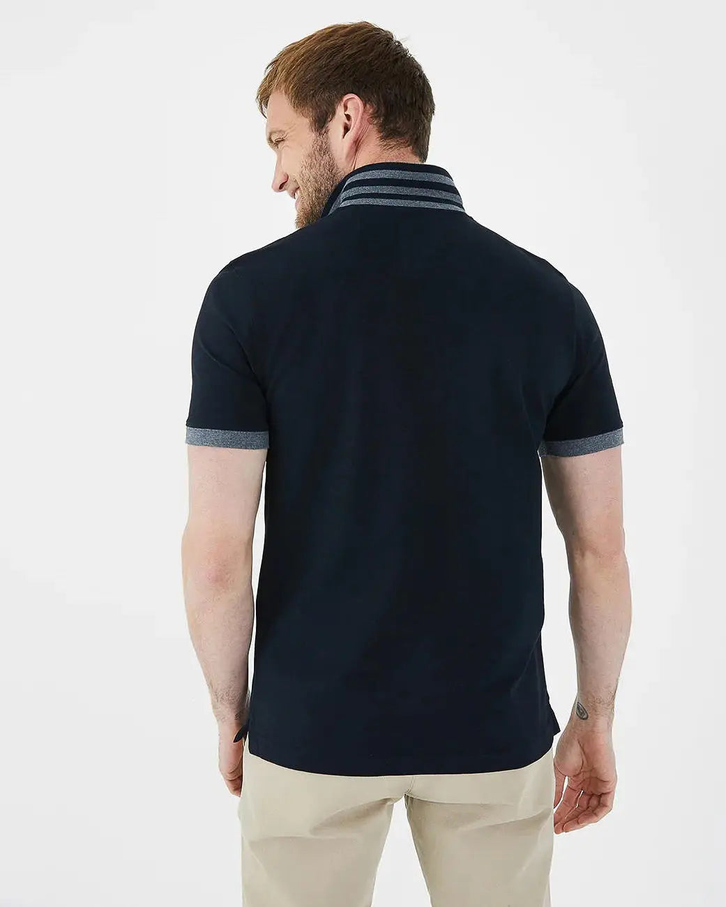 Black Short-Sleeved Polo Shirt With Contrasting Detail - BEVAVA