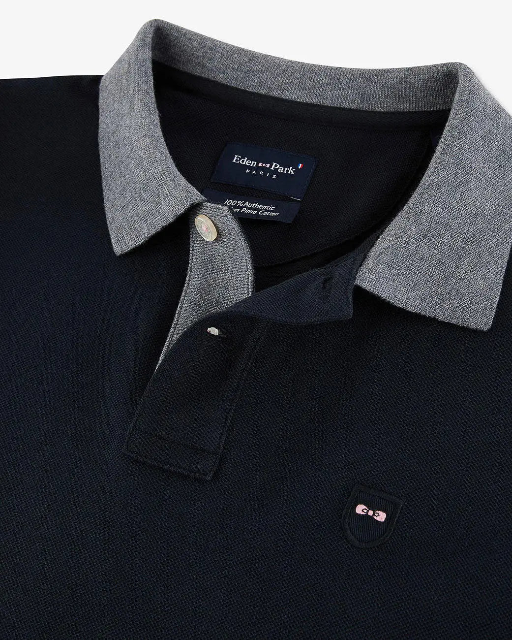 Black Short-Sleeved Polo Shirt With Contrasting Detail - BEVAVA