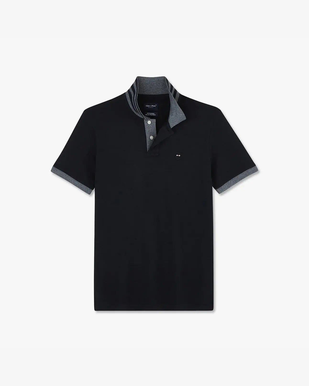 Black Short-Sleeved Polo Shirt With Contrasting Detail - BEVAVA