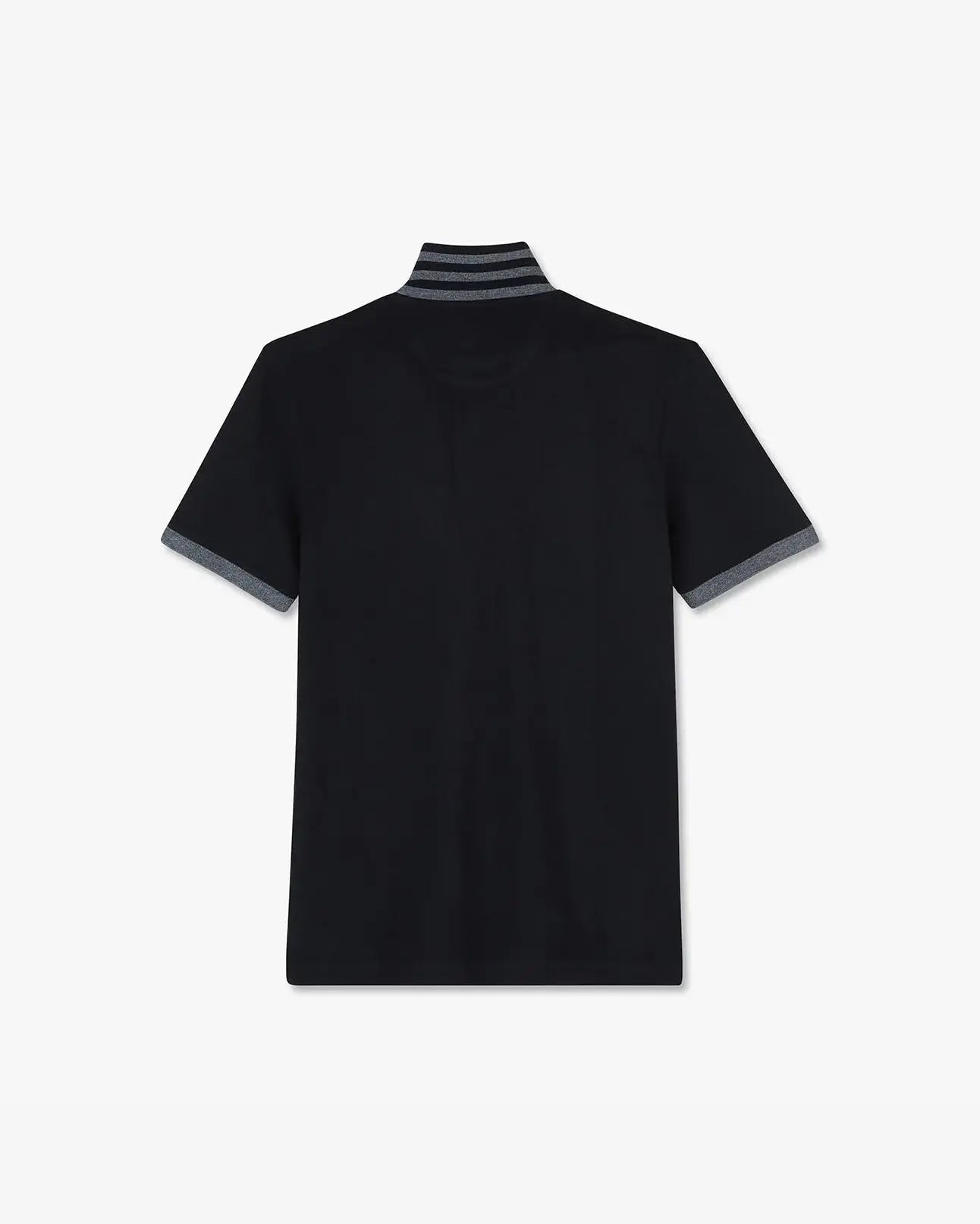 Black Short-Sleeved Polo Shirt With Contrasting Detail - BEVAVA