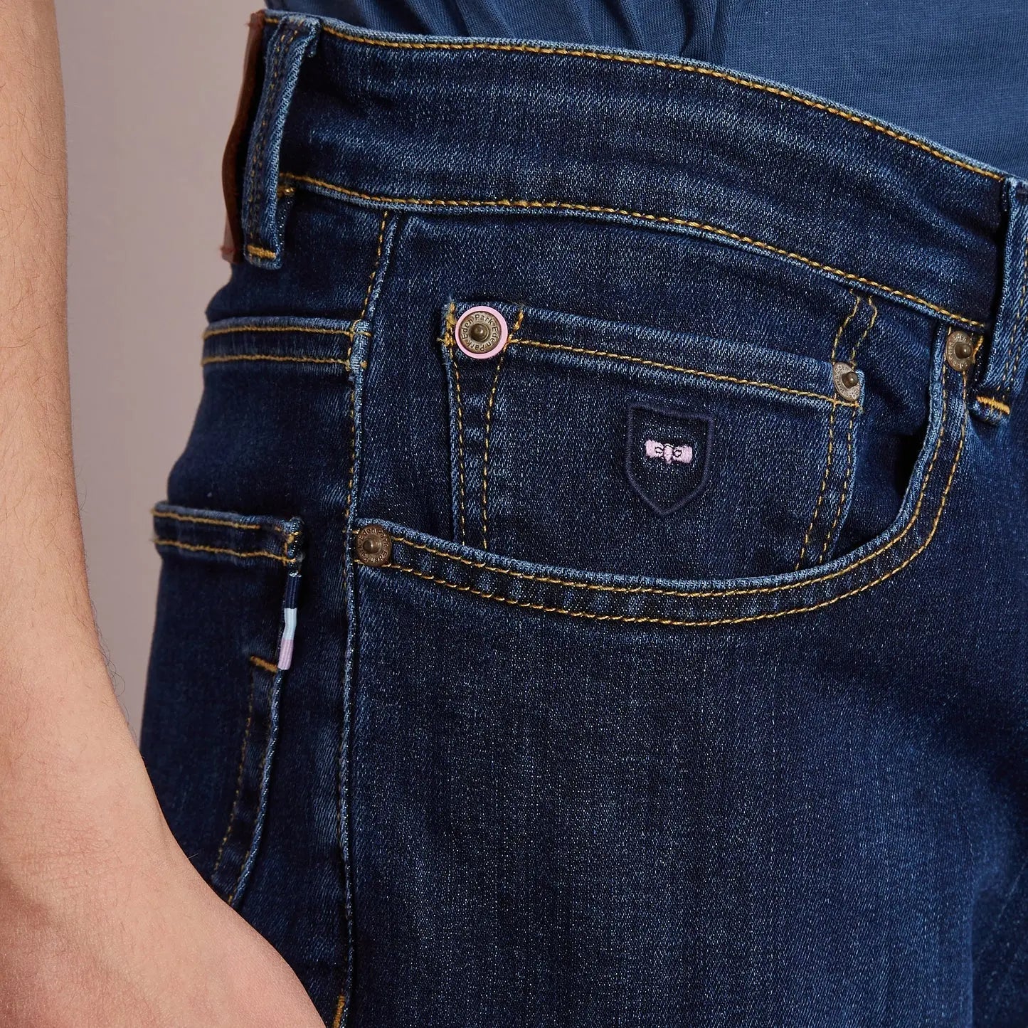 Dark Blue Stretch Cotton Jeans - BEVAVA