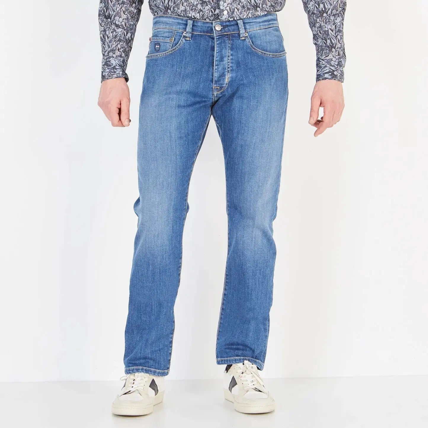 Light Blue Stretch Cotton Jeans - BEVAVA