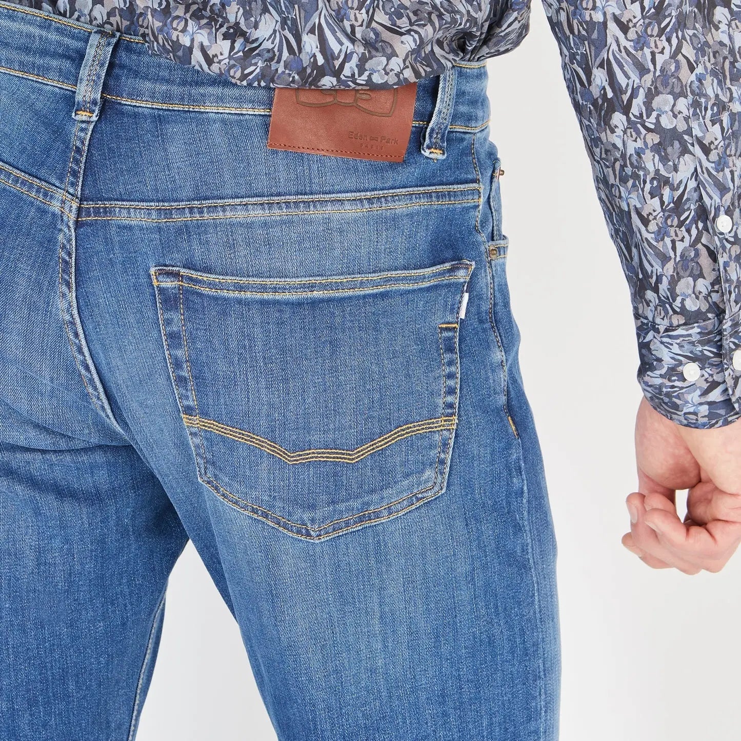 Light Blue Stretch Cotton Jeans - BEVAVA