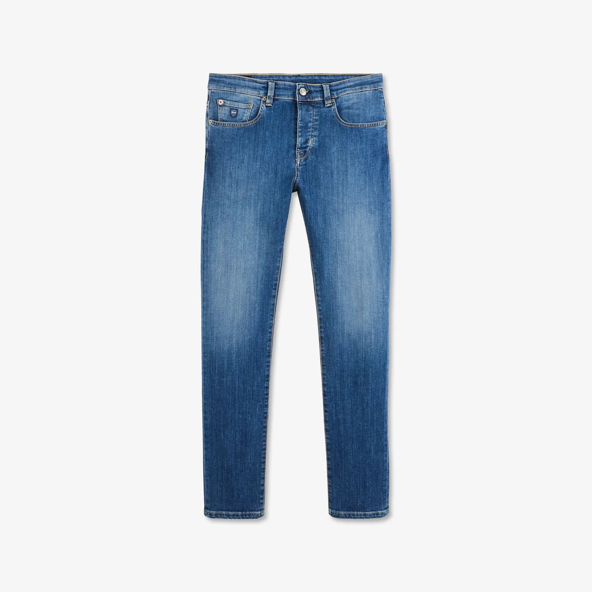 Light Blue Stretch Cotton Jeans - BEVAVA