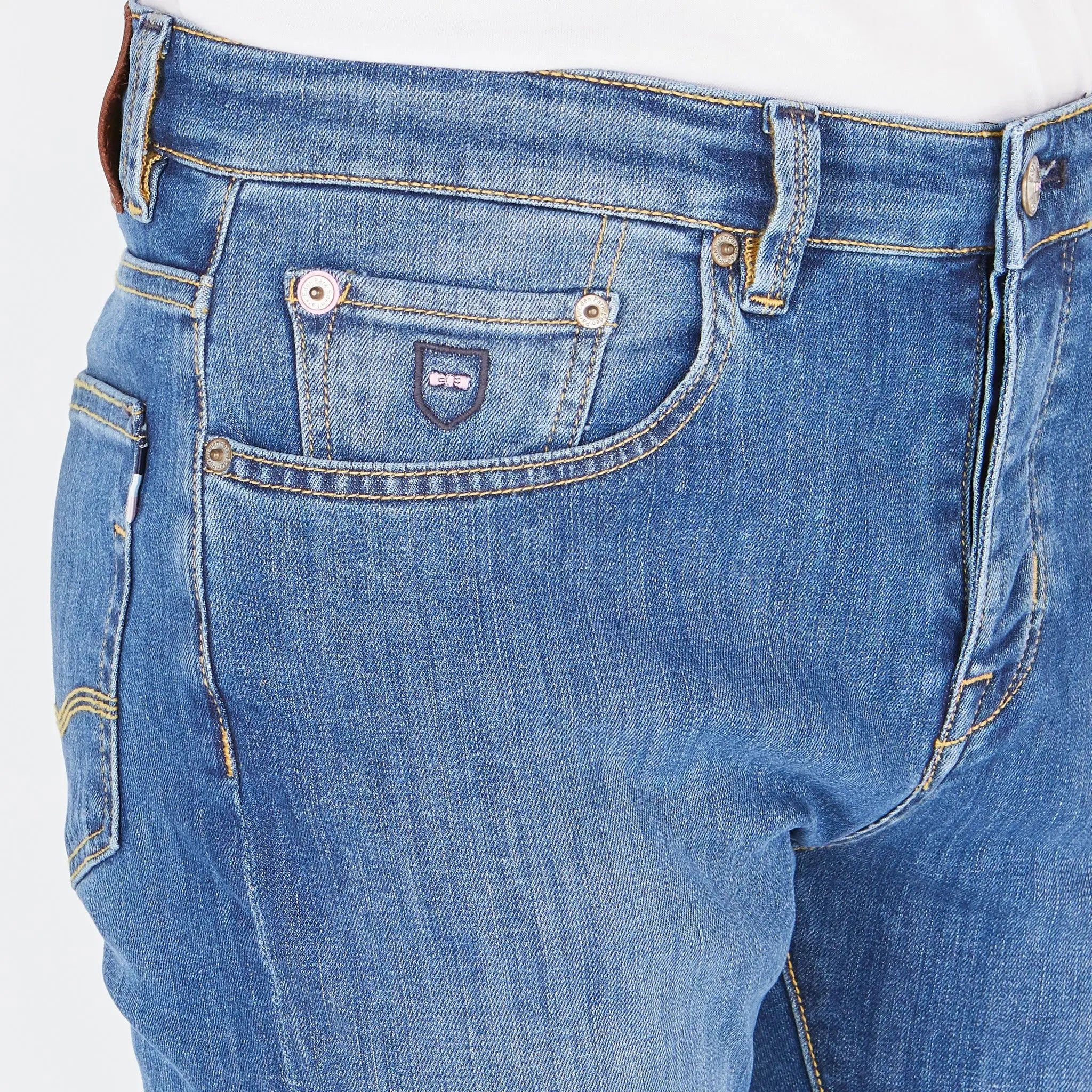 Light Blue Stretch Cotton Jeans - BEVAVA