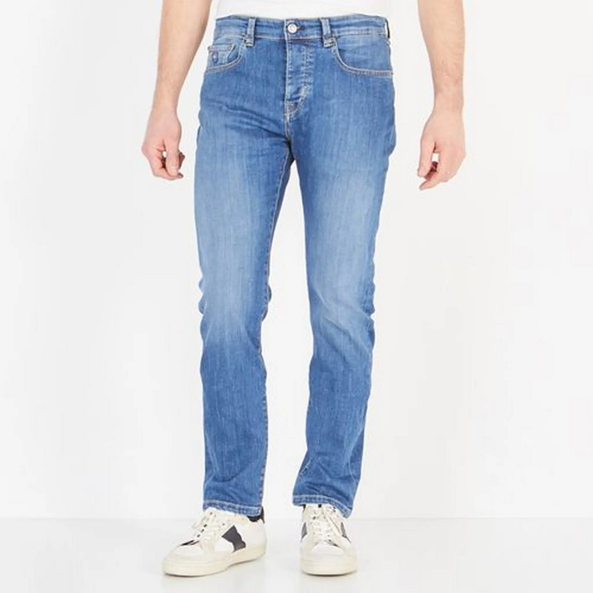 Light Blue Stretch Cotton Jeans - BEVAVA