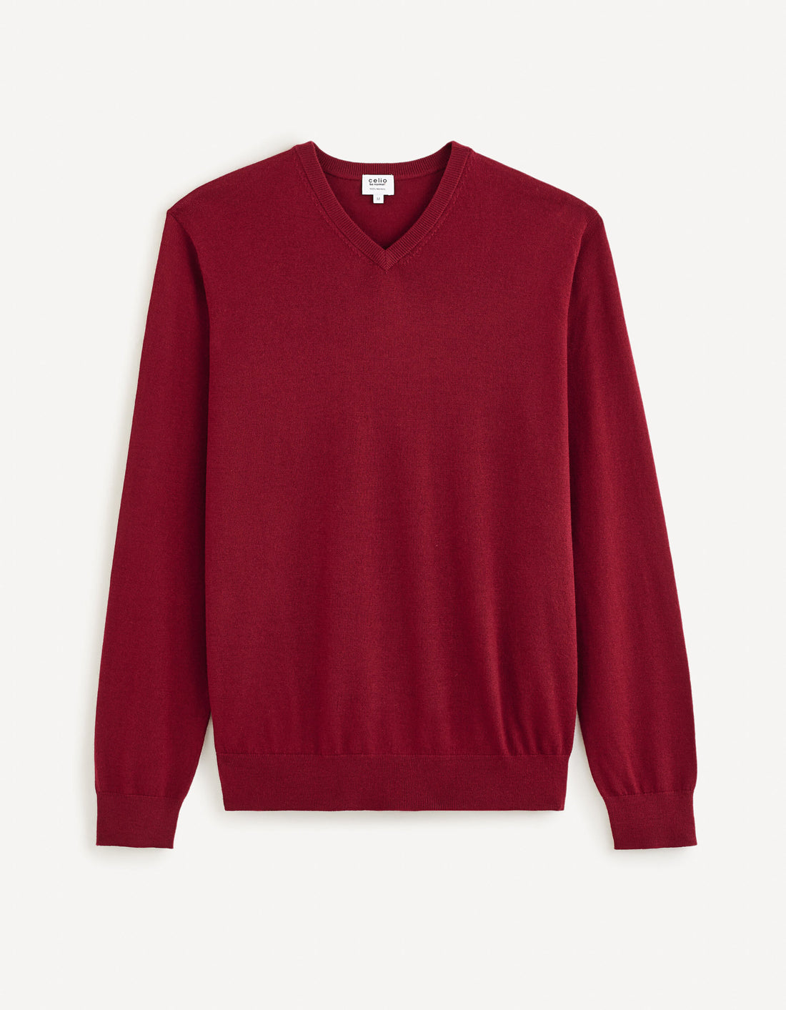 V-Neck Sweater 100% Merino Wool_SEMERIV_DARK RED_01