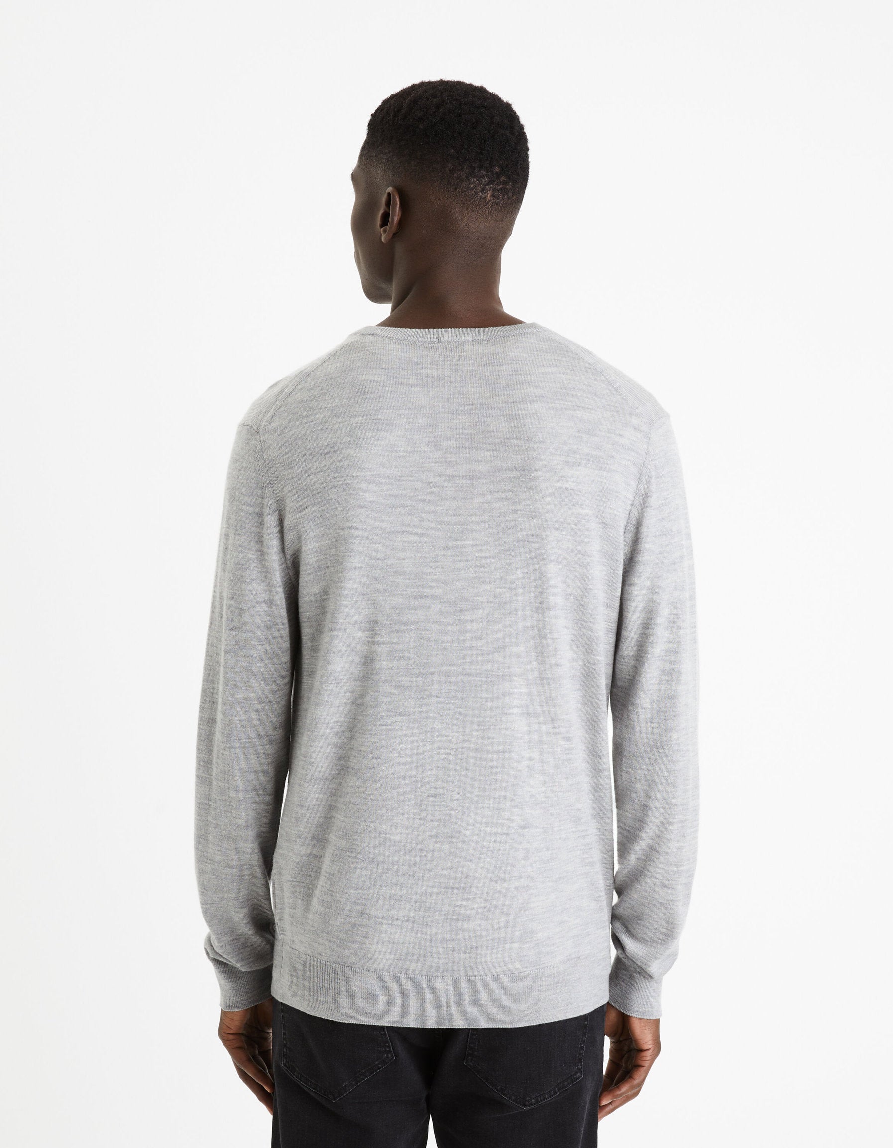 V-Neck Sweater 100% Merino Wool_SEMERIV_GREY MEL_04